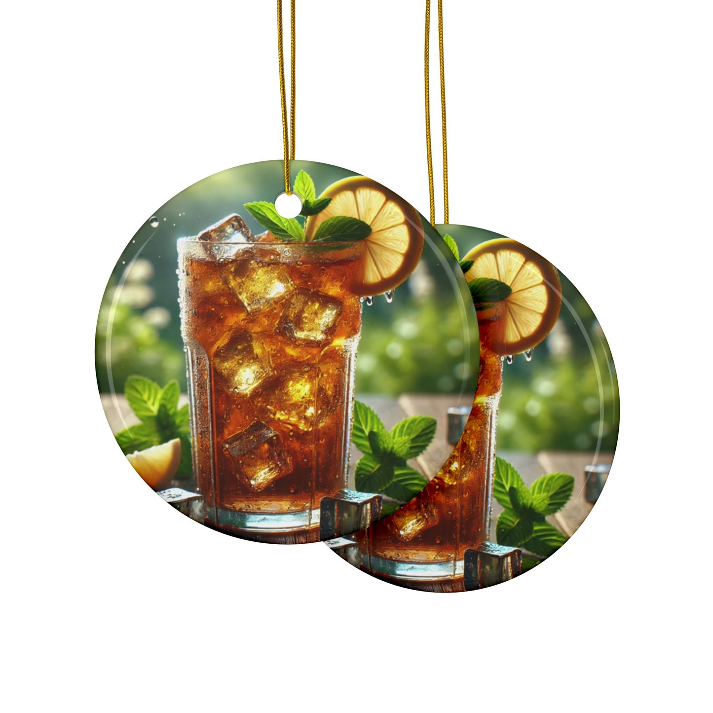 Sunlit Iced Tea Lemon Mint Ceramic Ornament, Holiday Keepsake and Gift