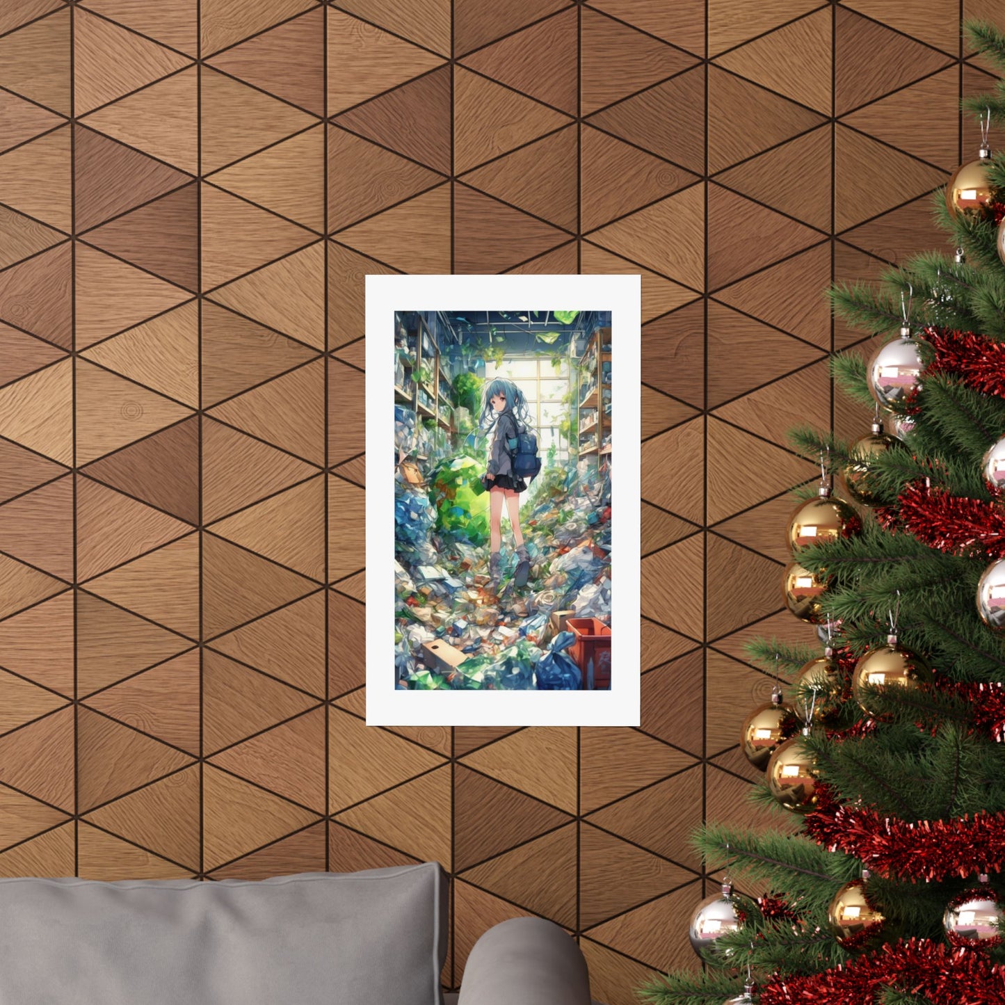 Green Recycling Alley Anime Girl Urban Green Poster