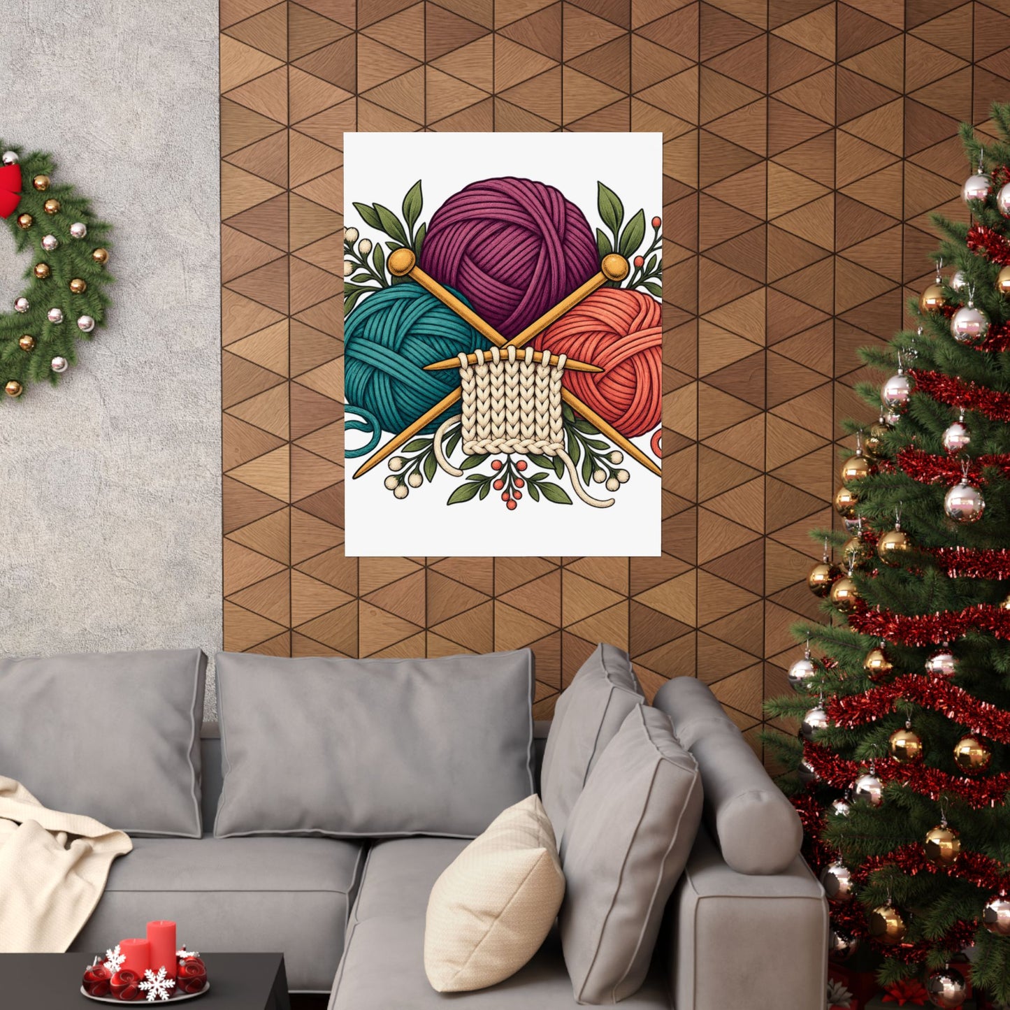 Retro Yarn and Knitting Botanical Art Poster