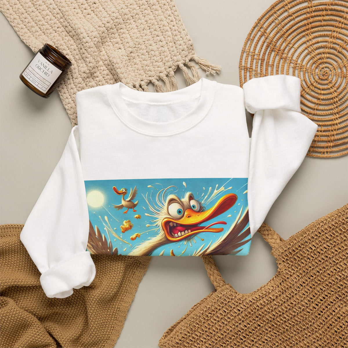 Chaotic Picnic Duck Funny Summer Art Sweatshirt