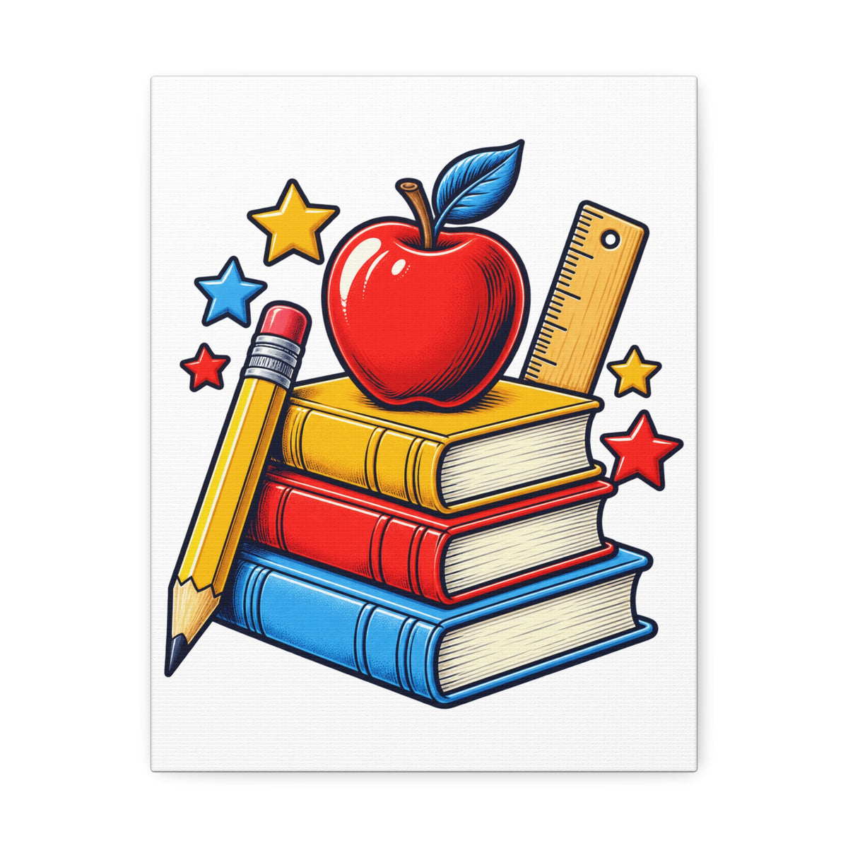 Retro School Books Apple Teacher Appreciation Canvas Art