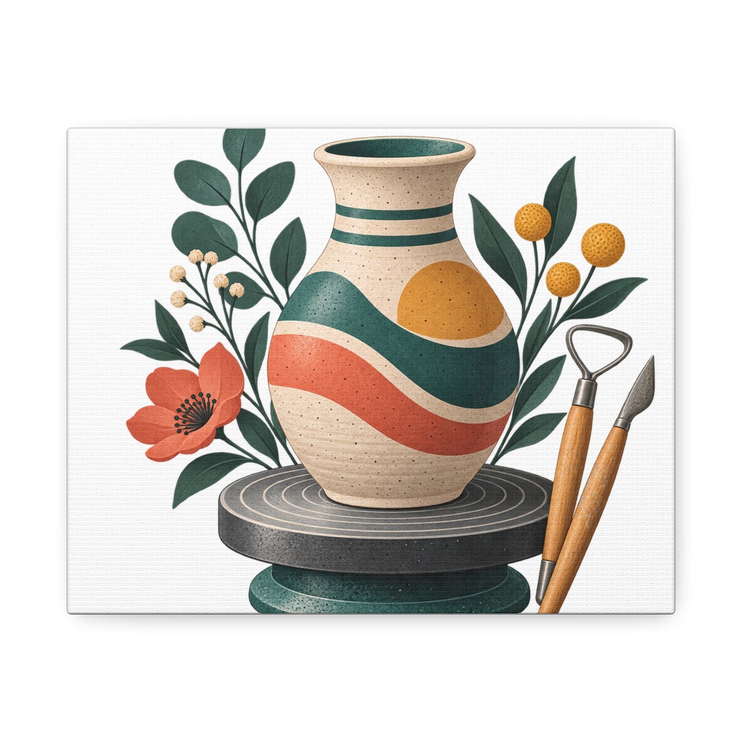 Midcentury Pottery Botanical Art Canvas