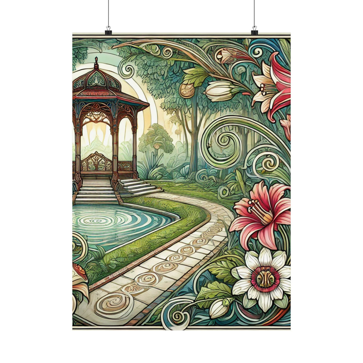 Botanical Gazebo Garden Art Nouveau Wall Art Poster