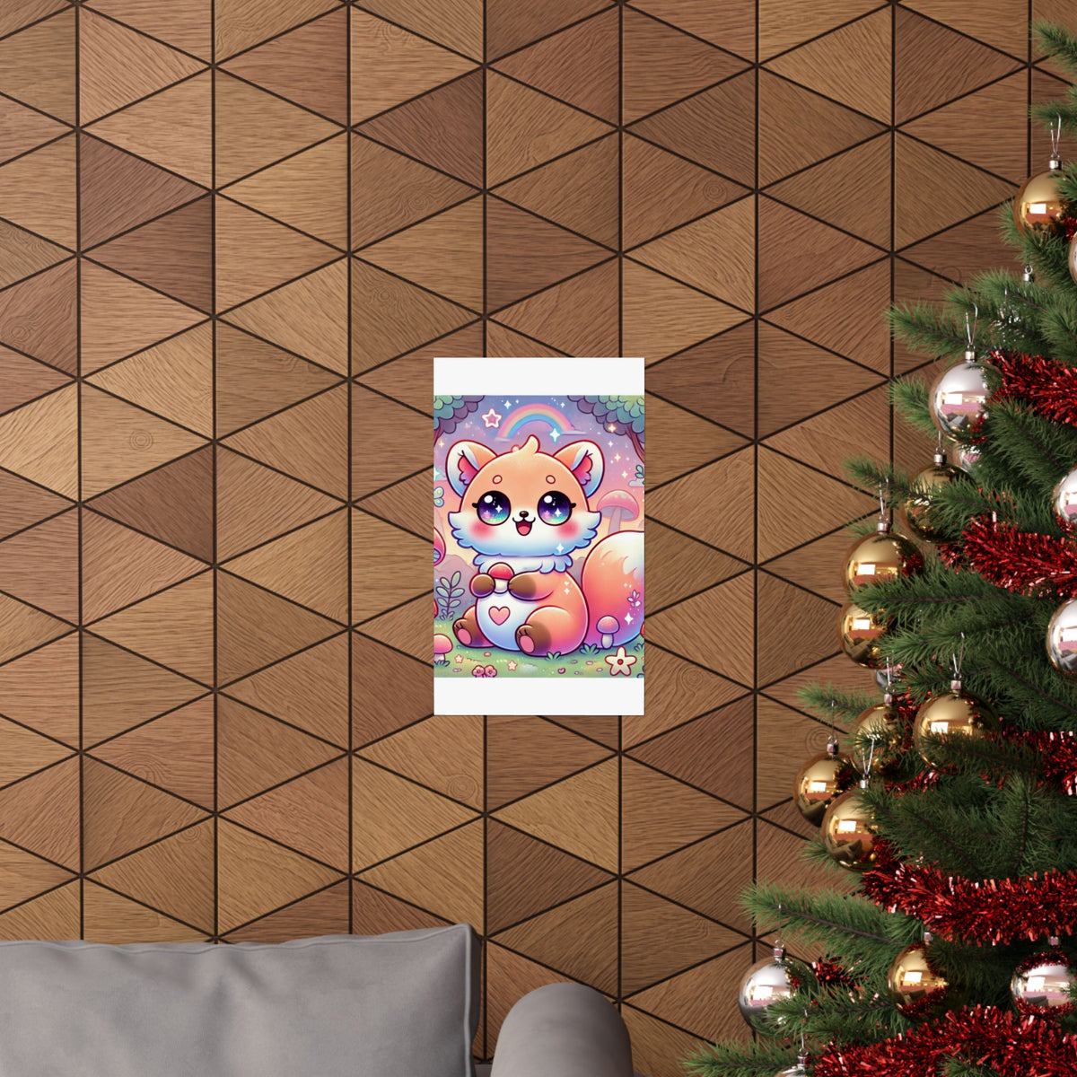 Pastel Woodland Fox Mushroom Kawaii Wall Art Poster