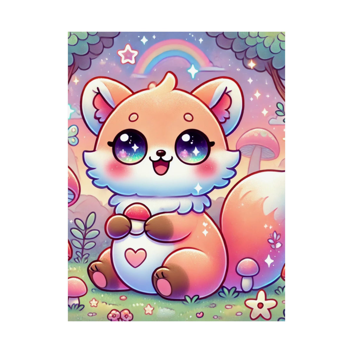 Pastel Woodland Fox Mushroom Kawaii Wall Art Poster