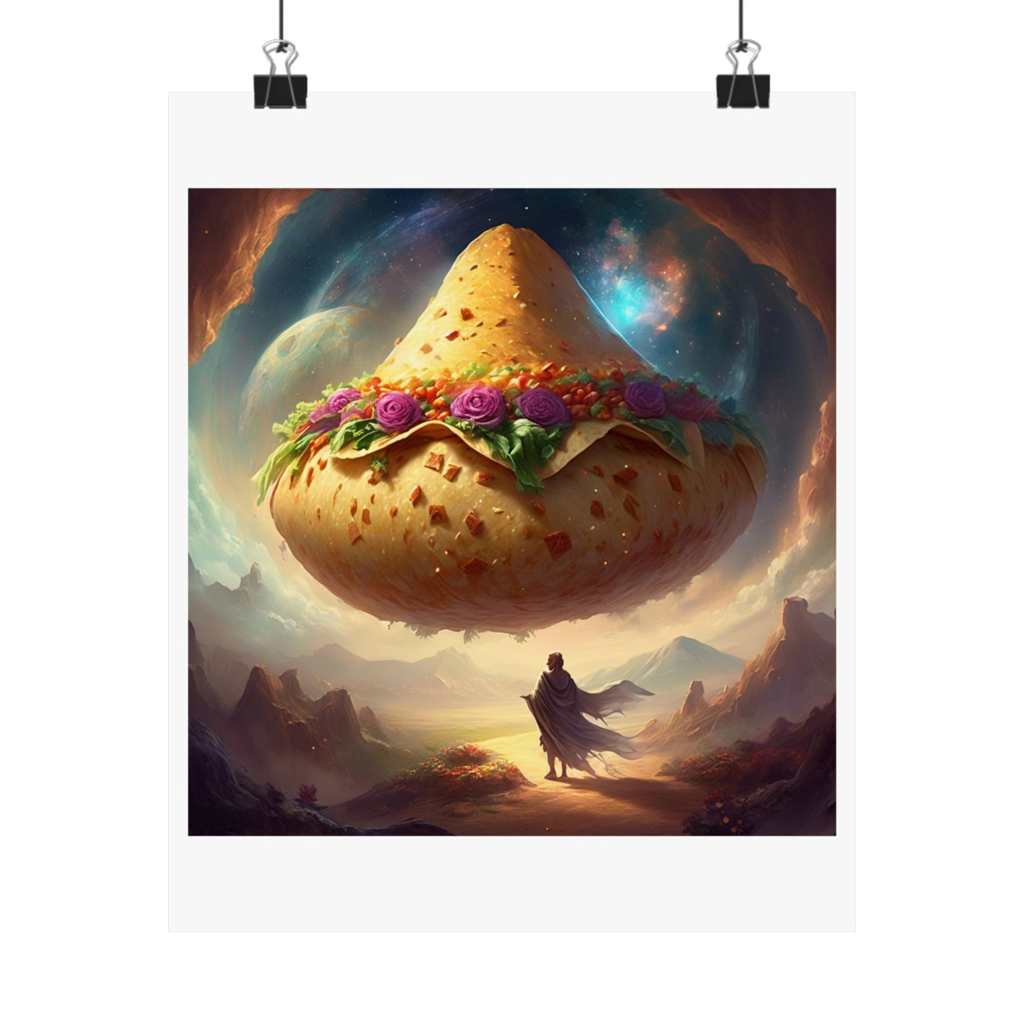 Cosmic Taco Planetoid Surreal Food Fantasy Art Poster