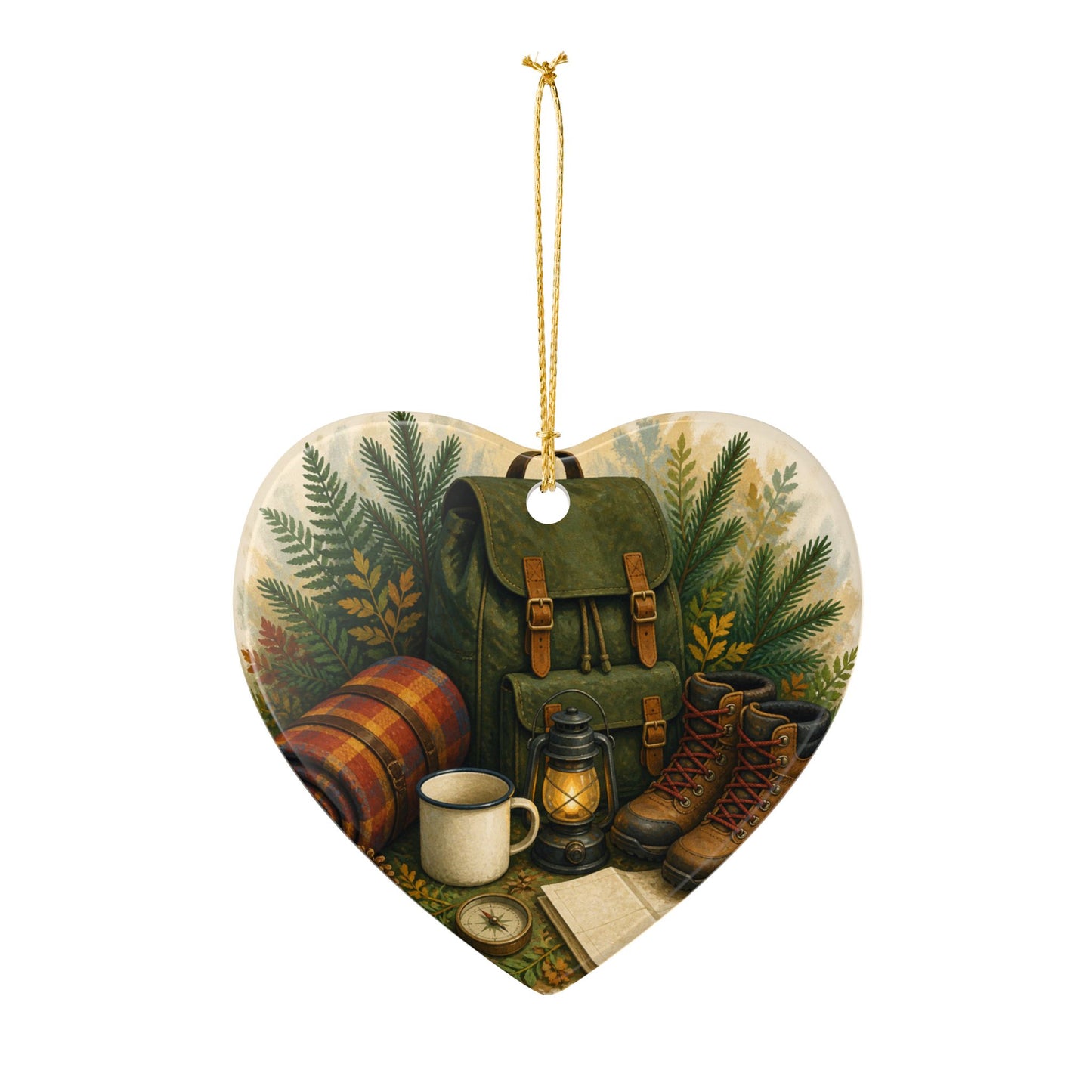 Generic Camping Gear Outdoor Adventure Art Ceramic Ornament, Holiday Keepsake an