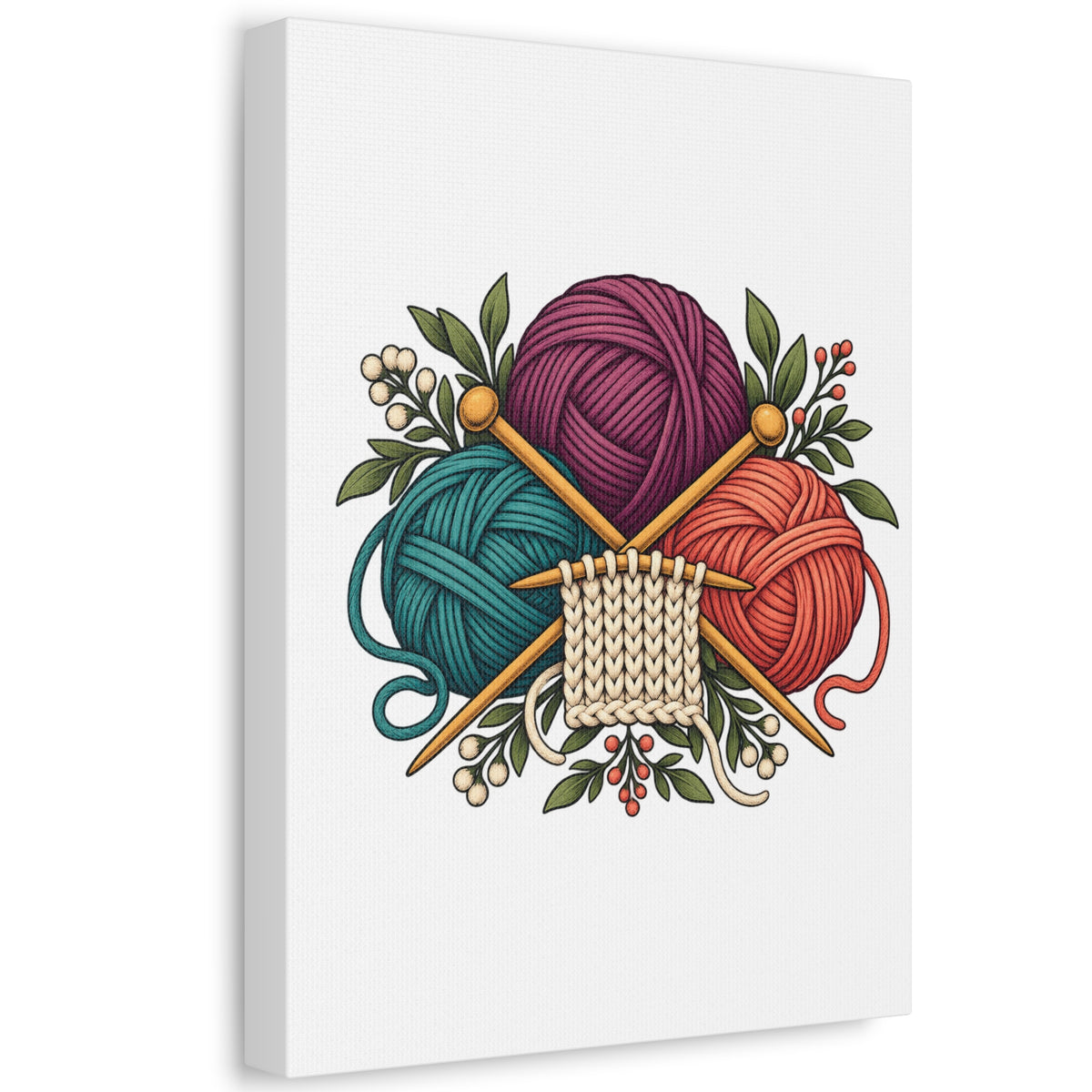 Retro Yarn and Knitting Botanical Art Canvas