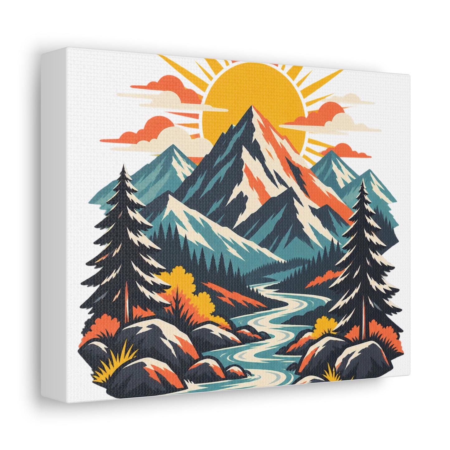 Alpine Sunrise River Mountain Adventure Canvas Wall Art