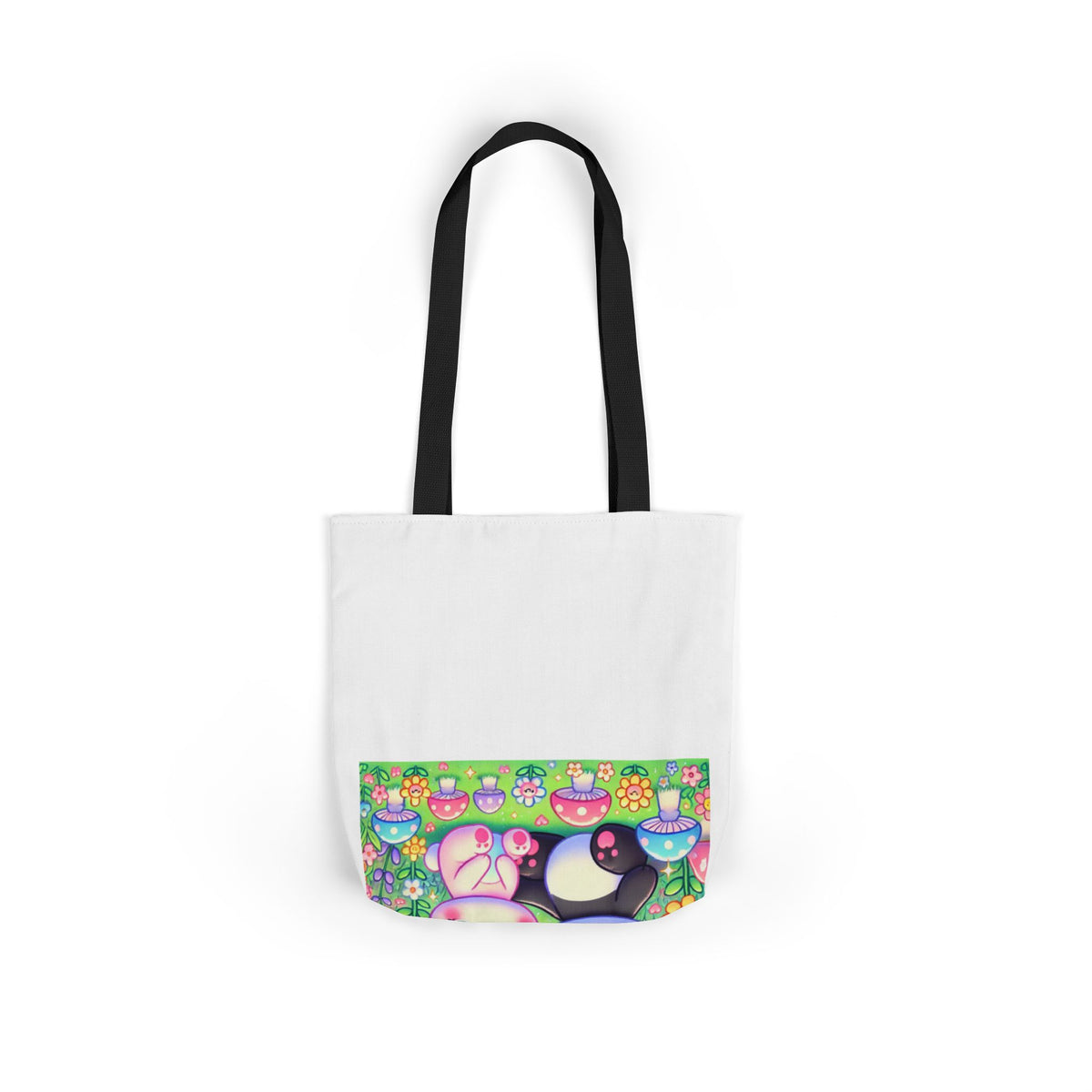 Pastel Panda and Bunny Rainbow Garden Canvas Tote Bag