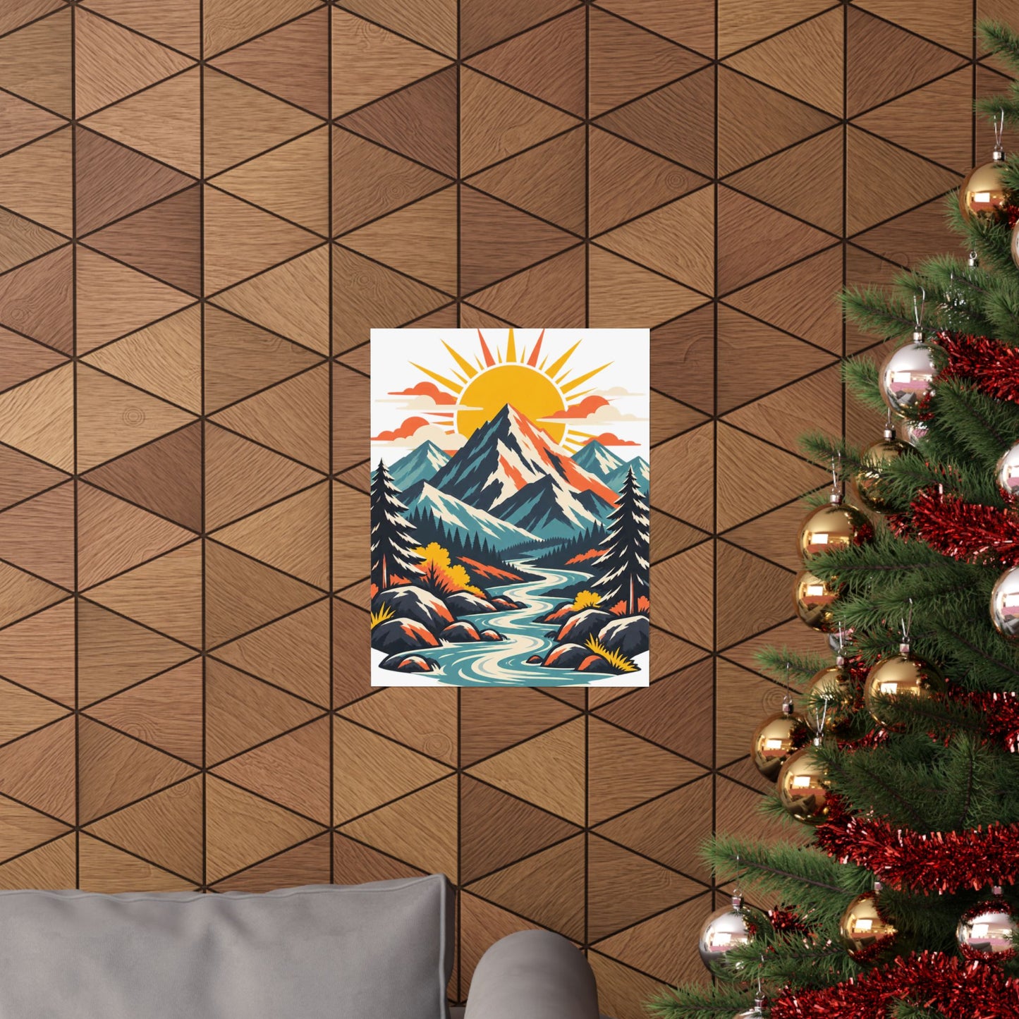 Alpine Sunrise River Mountain Adventure Art Poster