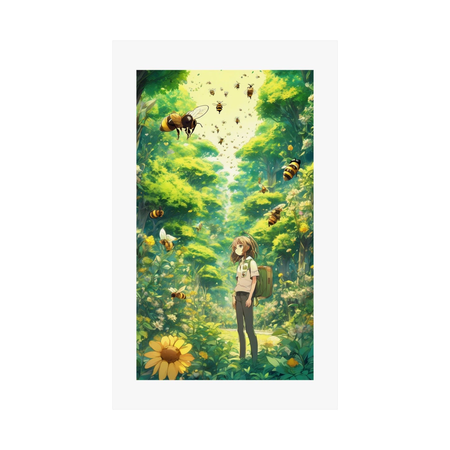 Bee Garden Explorer Anime Nature Art Poster