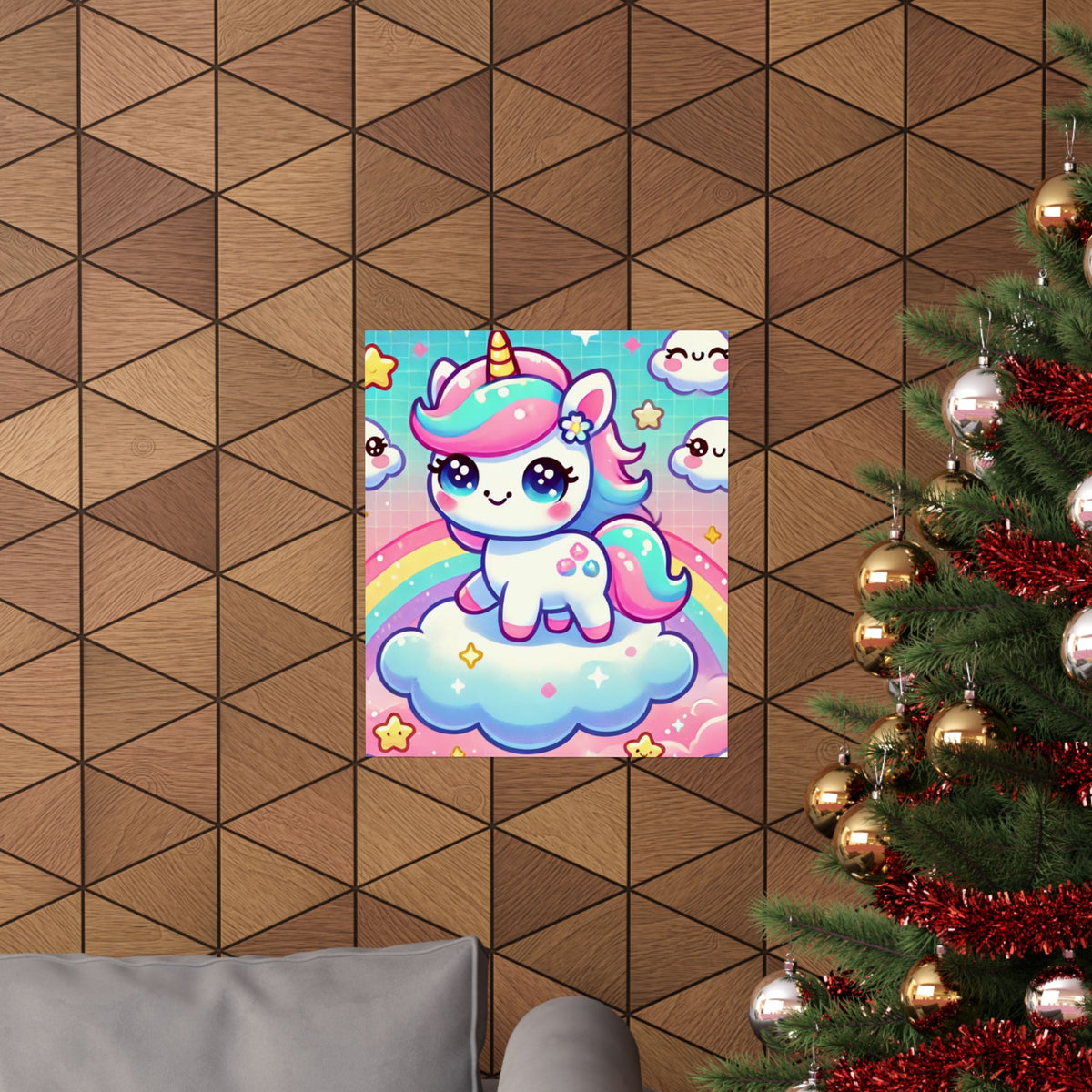 Pastel Rainbow Unicorn Cloud Kawaii Wall Art Poster
