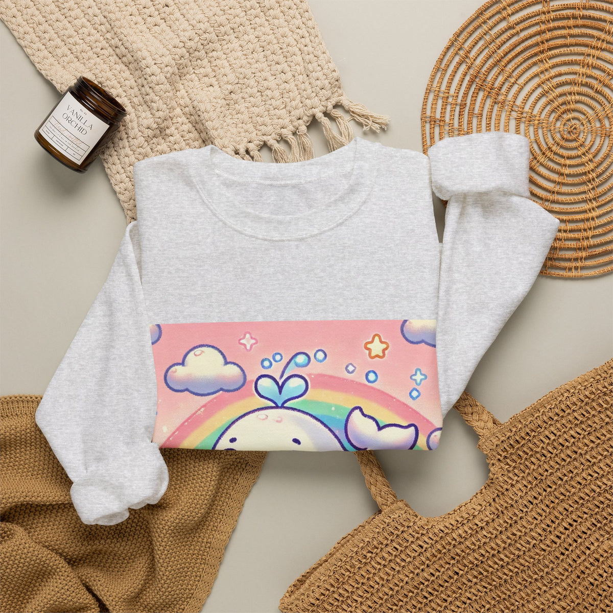 Kawaii Rainbow Whale Pastel Cloud Sweatshirt