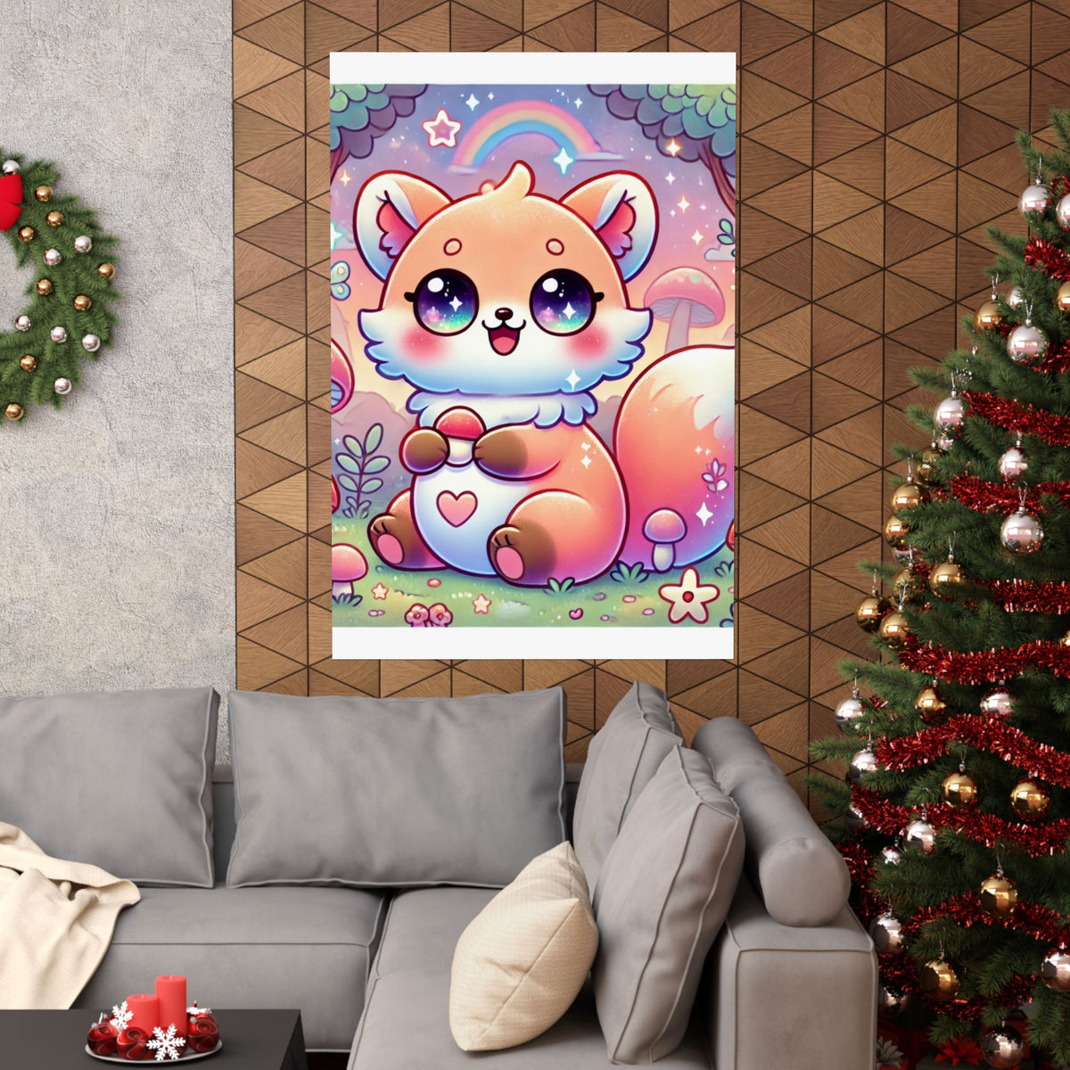 Pastel Woodland Fox Mushroom Kawaii Wall Art Poster