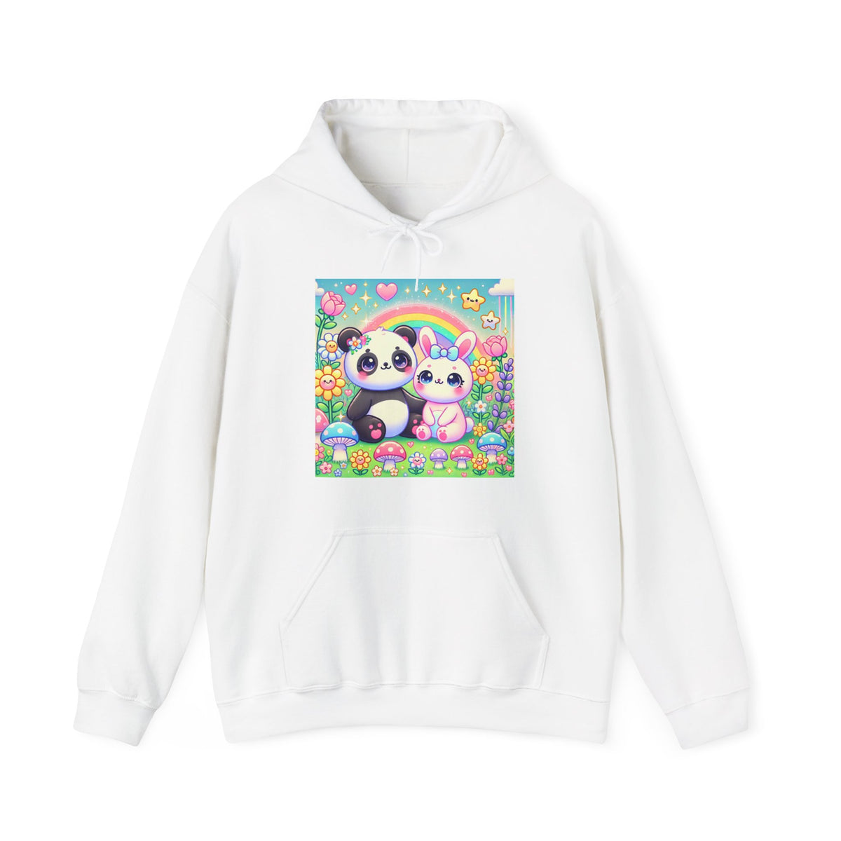 Pastel Panda and Bunny Rainbow Garden Hoodie