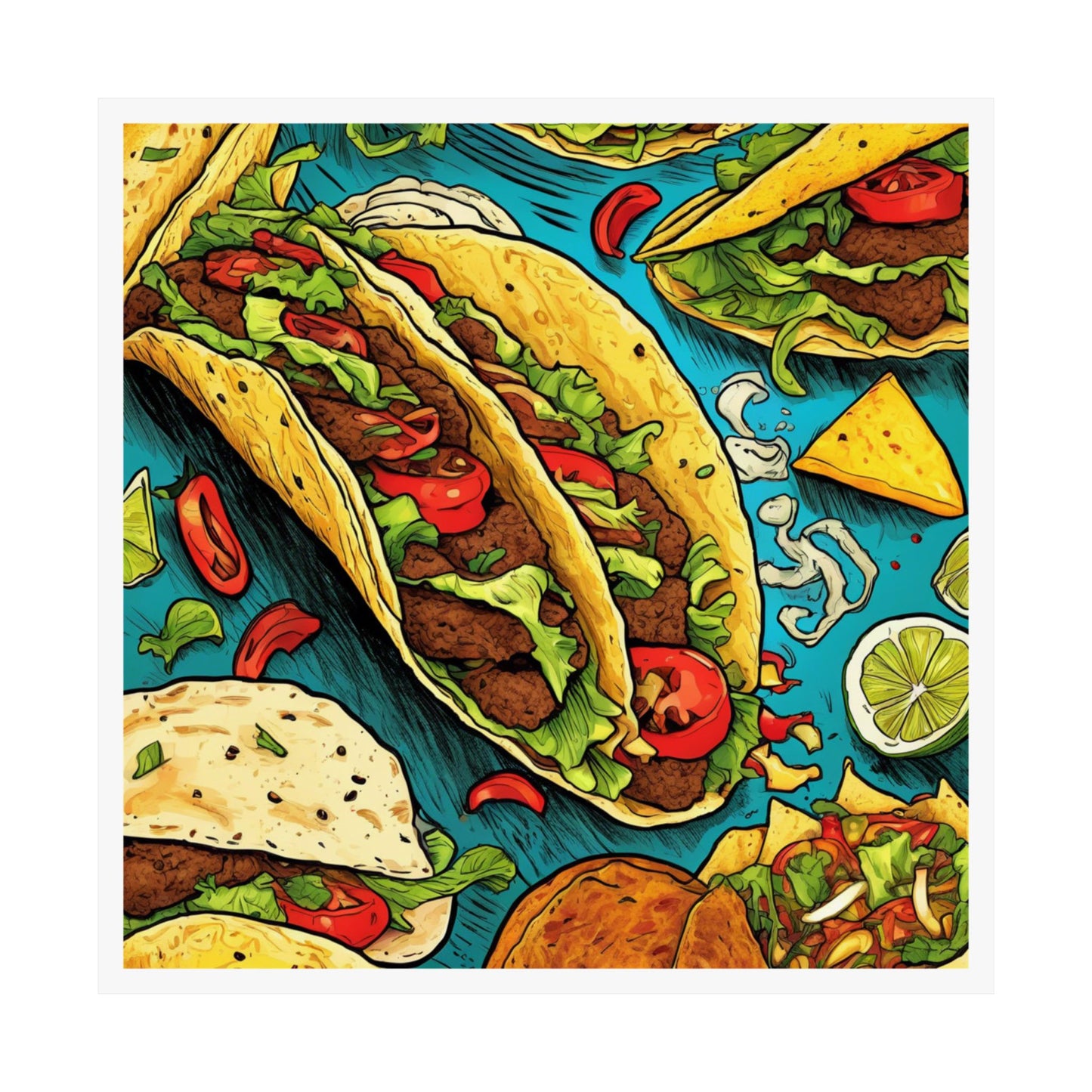 Taco Party Pattern Foodie Gift Art Poster