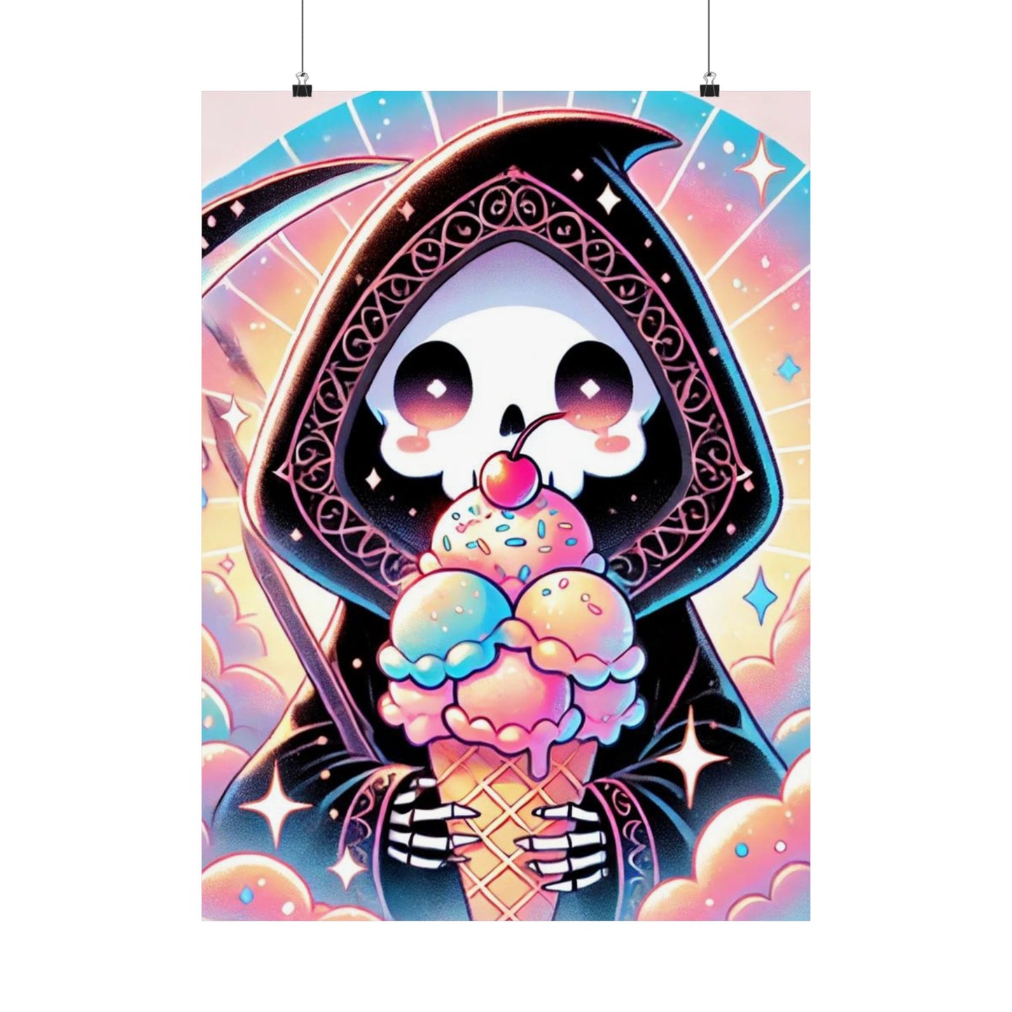 Cute Grim Reaper Ice Cream Pastel Novelty Poster