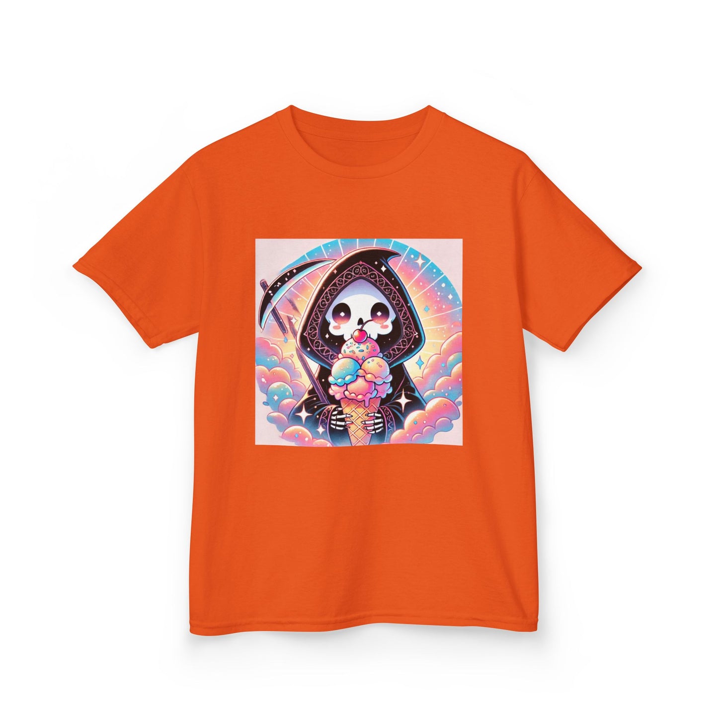 Grim Reaper Ice Cream Kawaii Anime Kids Short Sleeve Tee - Cute & Stylish Graphic T-Shirt - Fun Gift for Boys Girls!