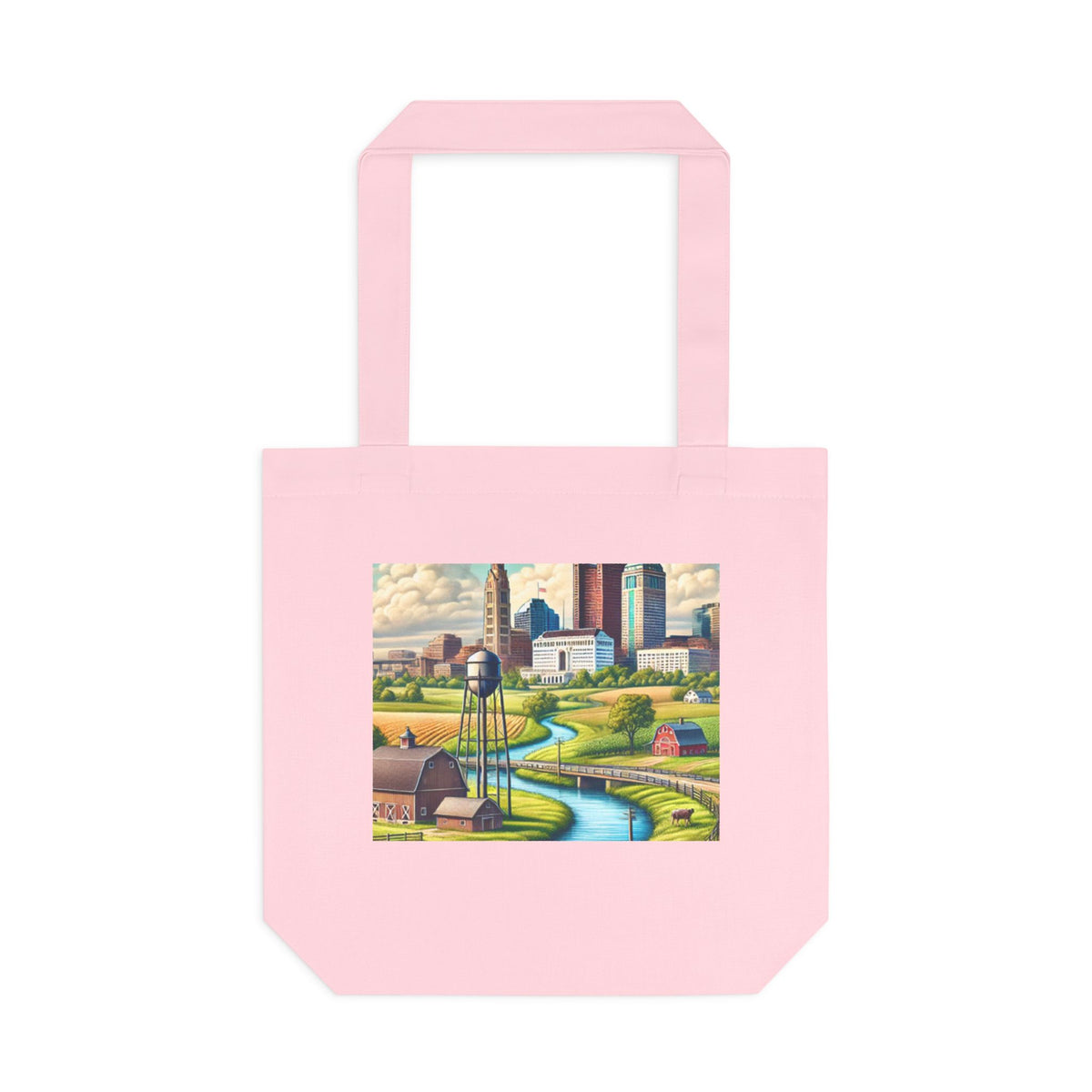 Rural River City Skyline Hometown Landscape Tote Bag