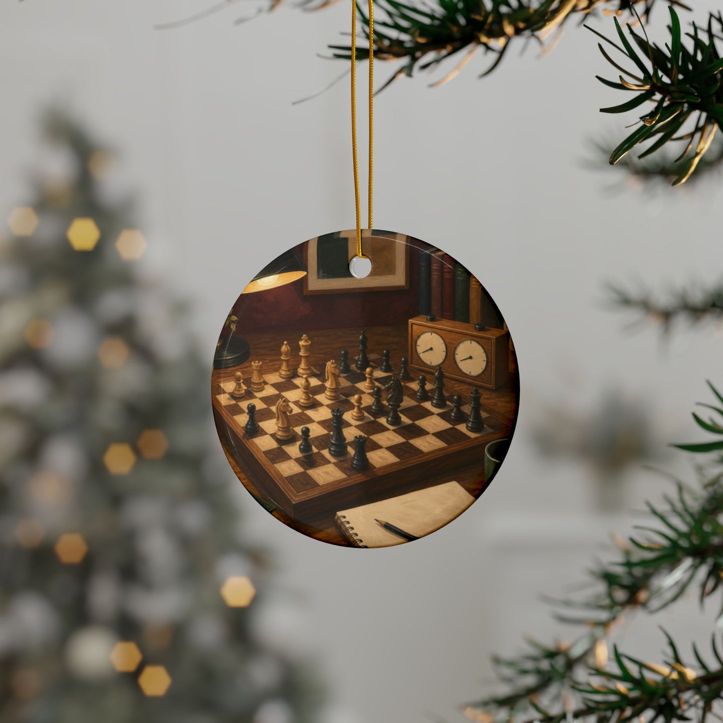Cozy Chess Strategy Game Hobby Art Ceramic Ornament, Holiday Keepsake and Gift