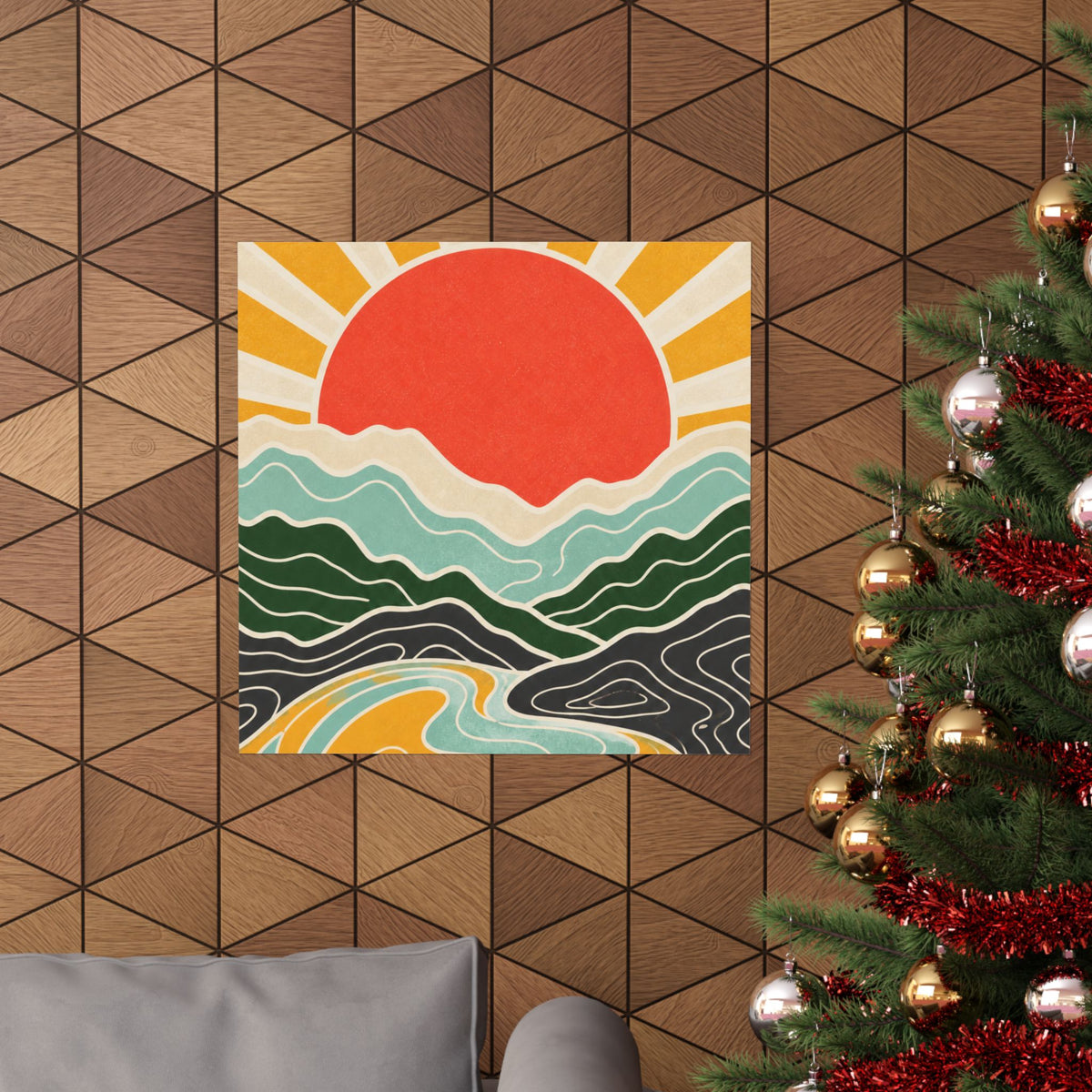 Topographic Sunrise Mid Century Mountain Art Poster