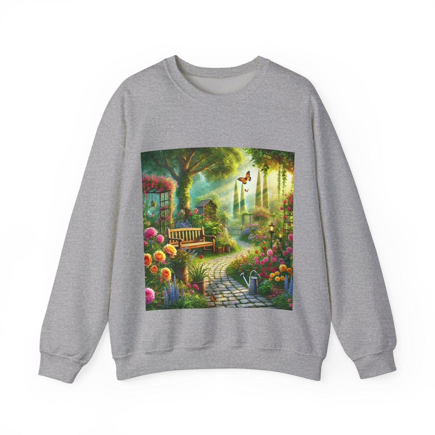 Sunlit Spring Flower Garden Bench Sweatshirt