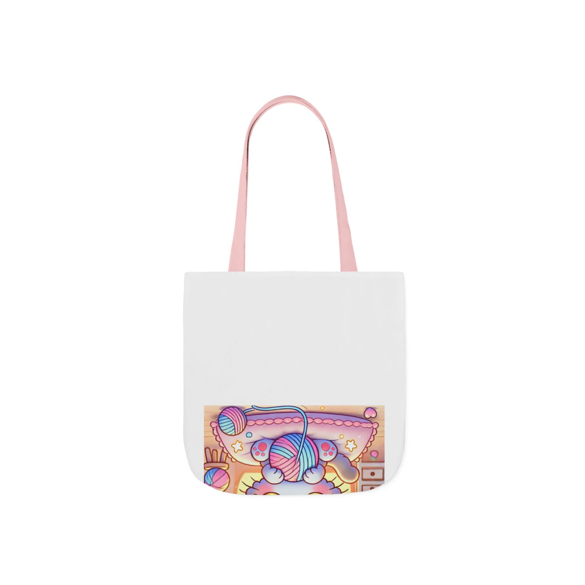 Cozy Kawaii Knitting Cat Pastel Yarn Canvas Tote Bag