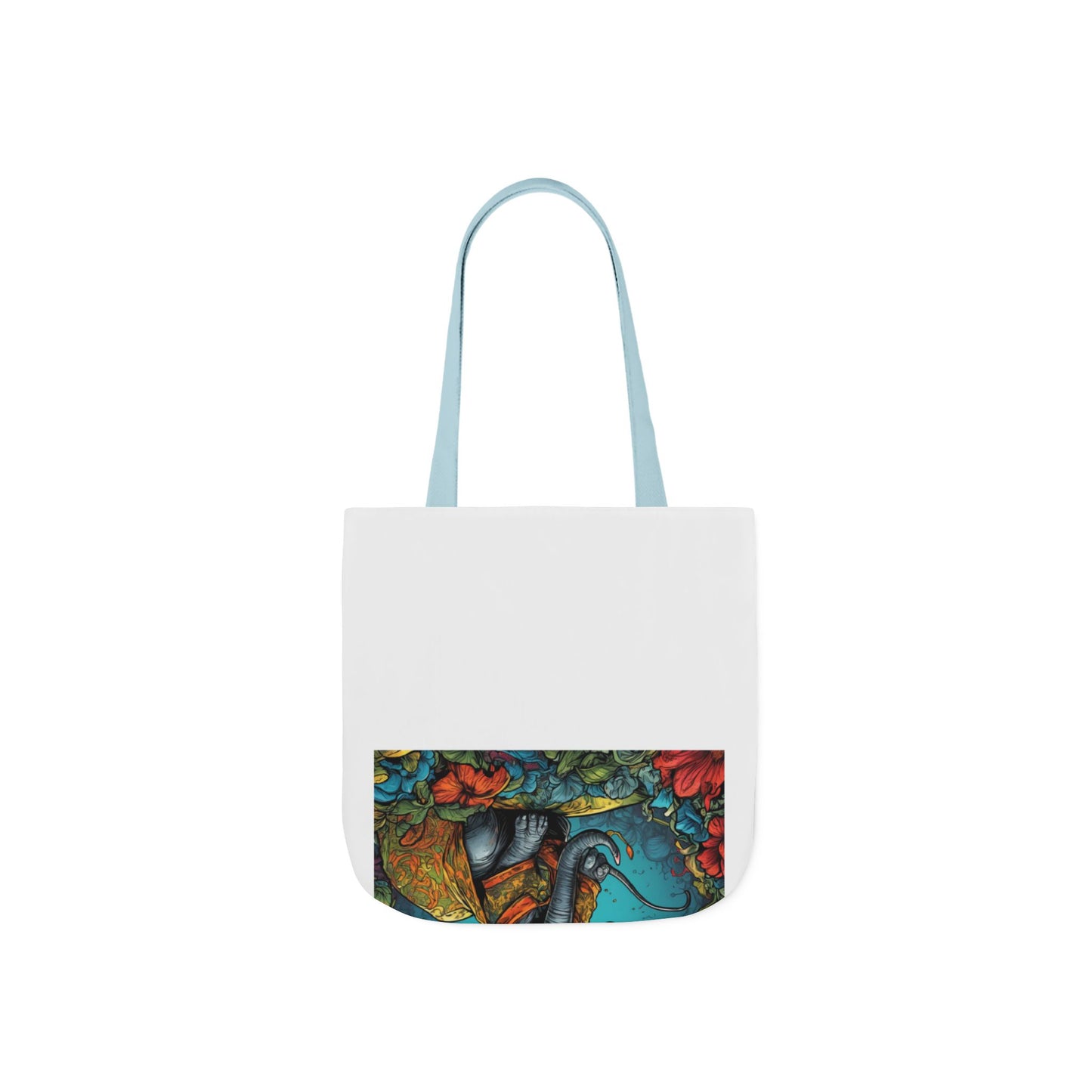 Colorful Storybook Elephant Floral Canvas Tote Bag