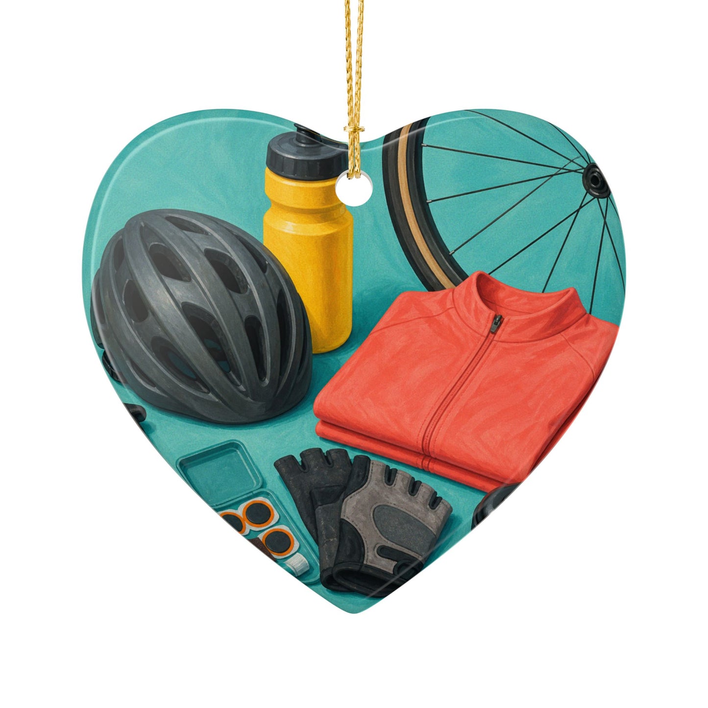 Colorful Cycling Gear Hobby Art Ceramic Ornament, Holiday Keepsake and Gift