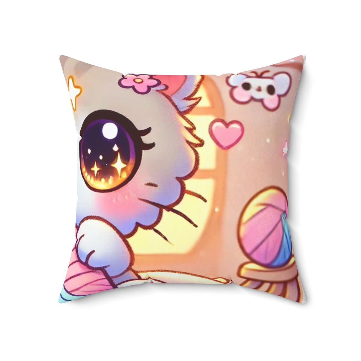 Cozy Kawaii Knitting Cat Pastel Yarn Decorative Pillow