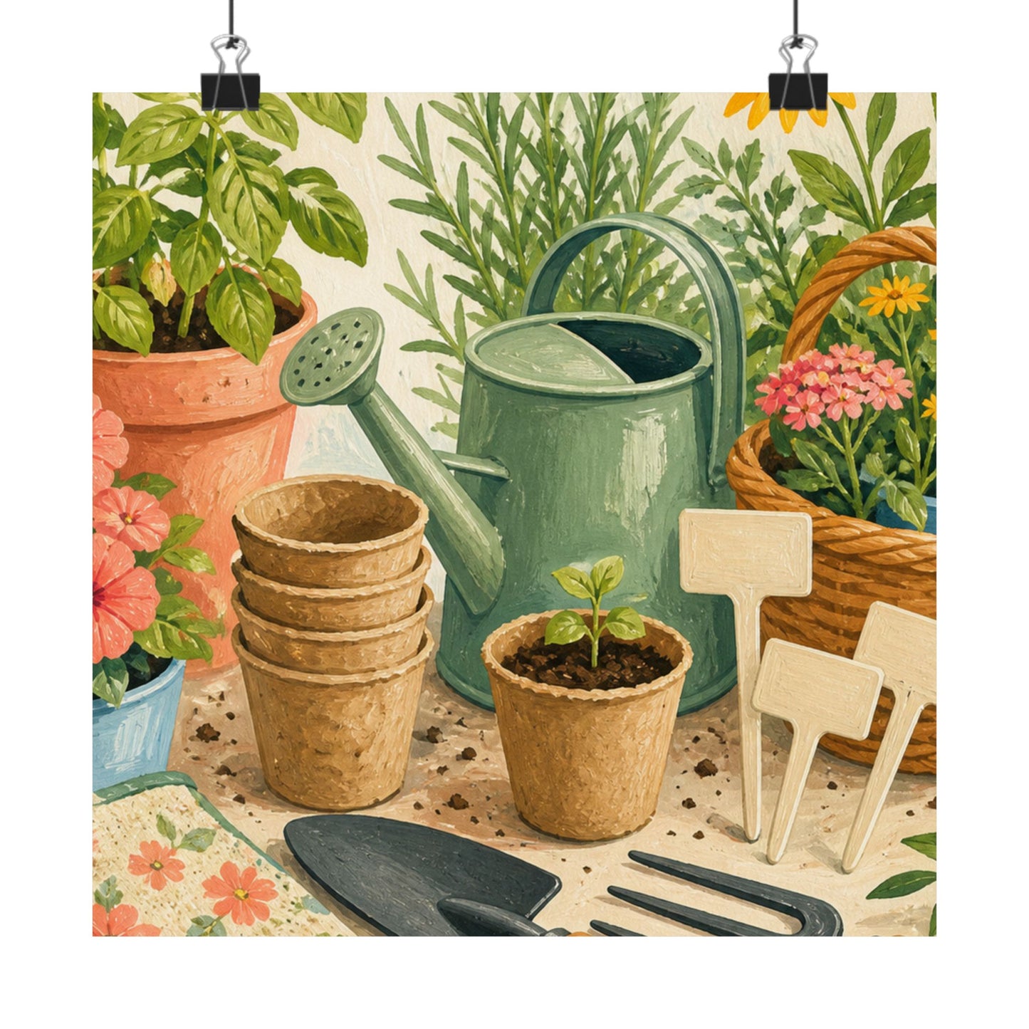 Colorful Gardening Tools and Flowers Hobby Poster