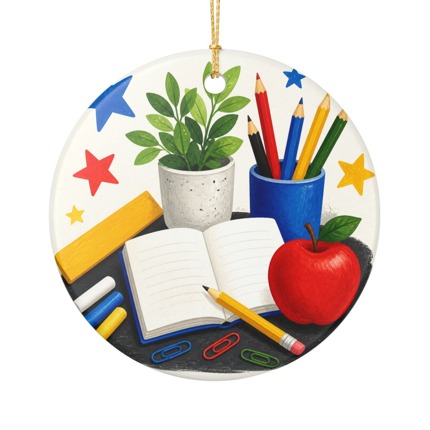 Colorful Classroom Supplies Teacher Appreciation Art Ceramic Ornament, Holiday K