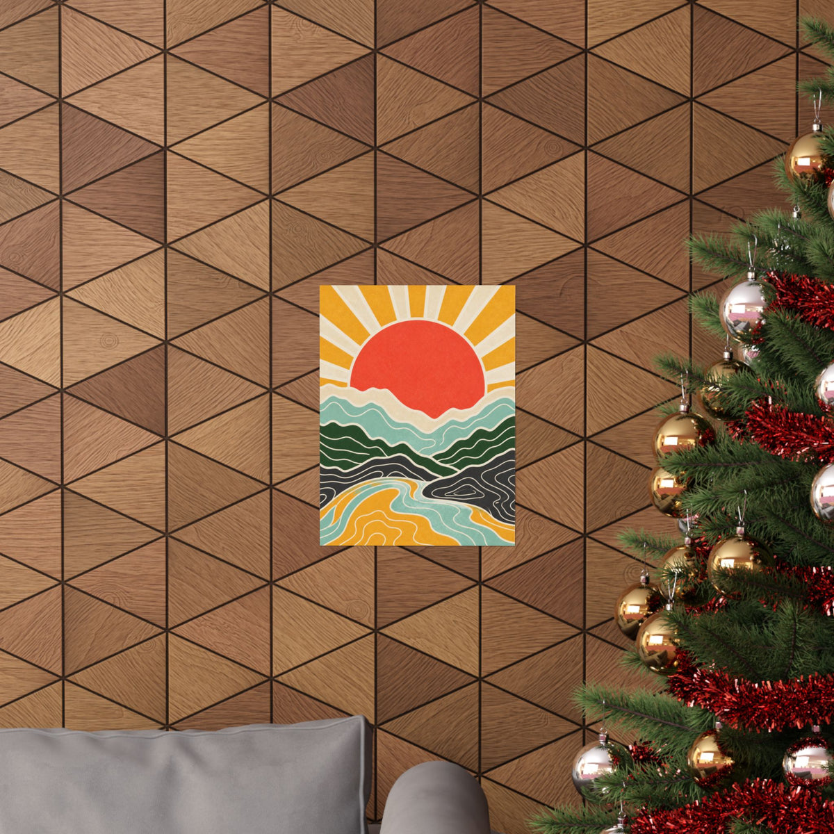 Topographic Sunrise Mid Century Mountain Art Poster
