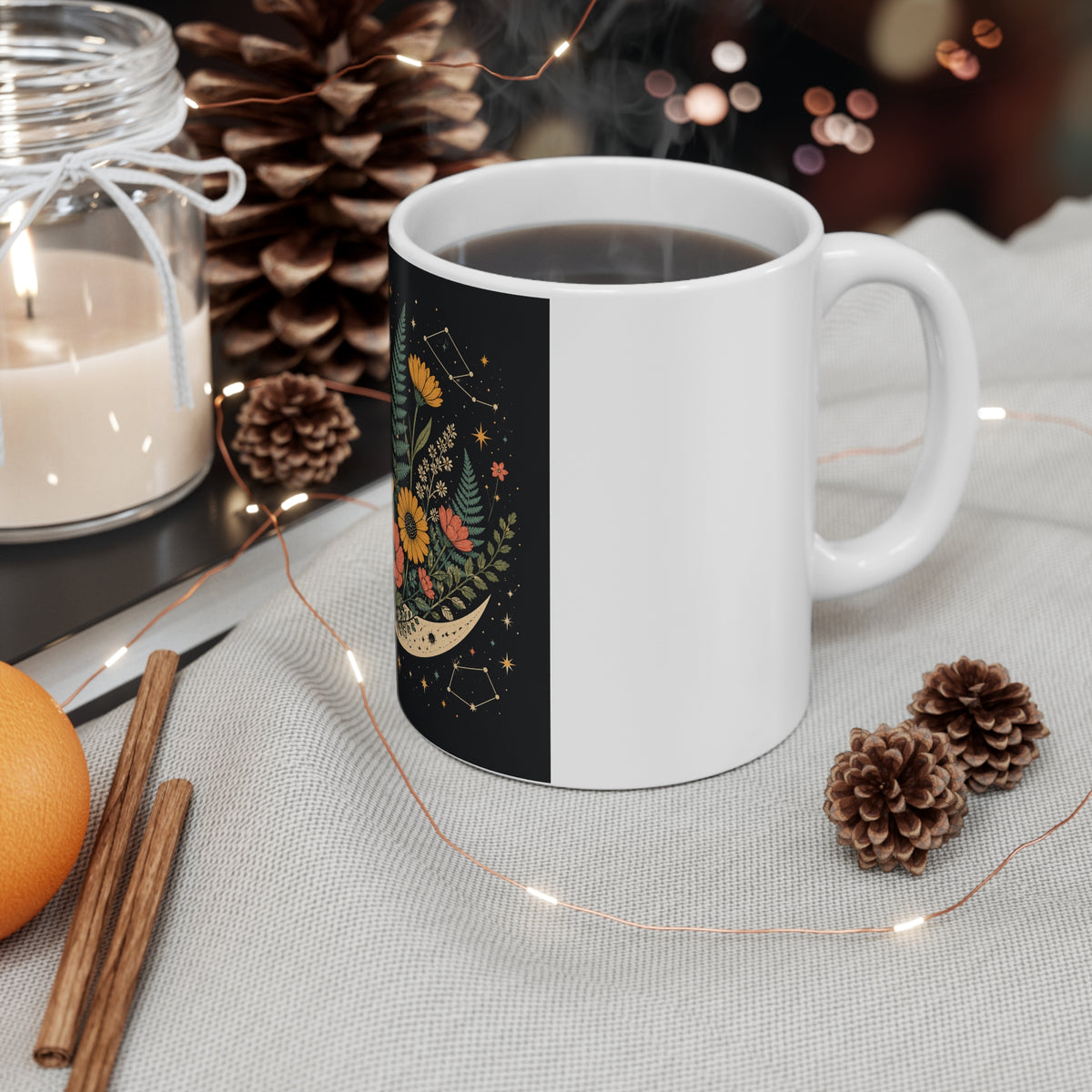 Celestial Wildflower Crescent Moon Botanical Coffee Mug
