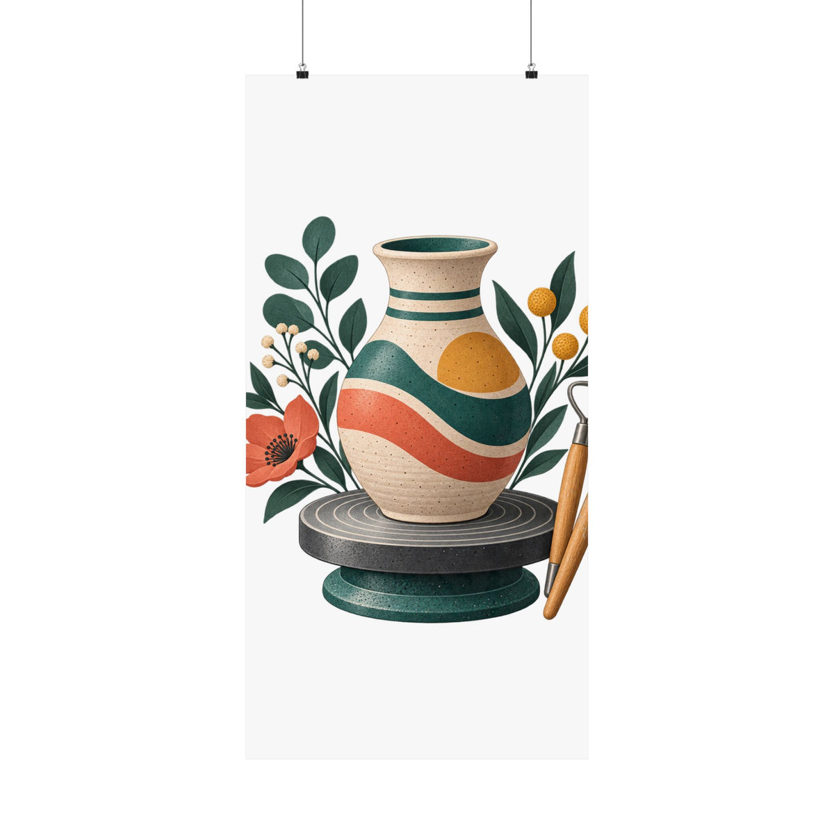 Midcentury Pottery Botanical Art Poster