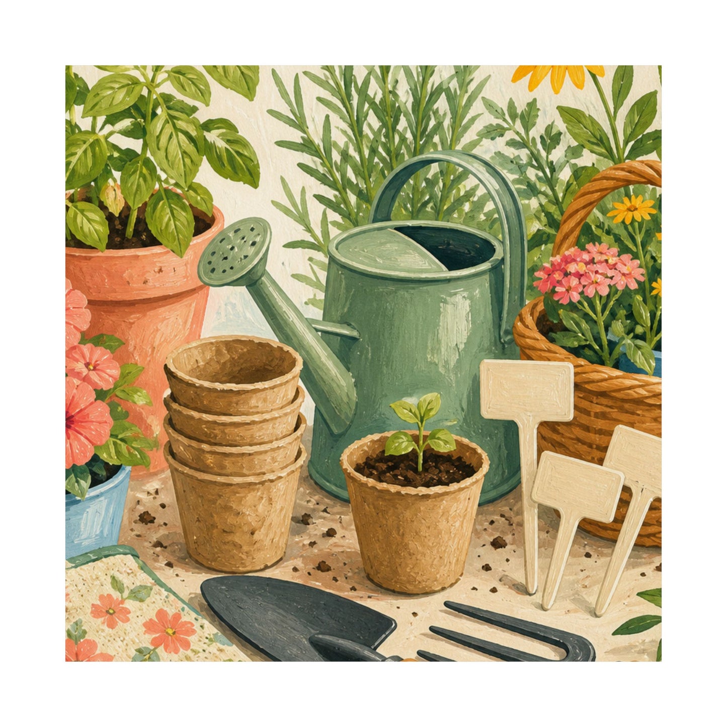 Colorful Gardening Tools and Flowers Hobby Poster
