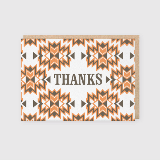 Thanks Orange Brown Pattern Greeting Card