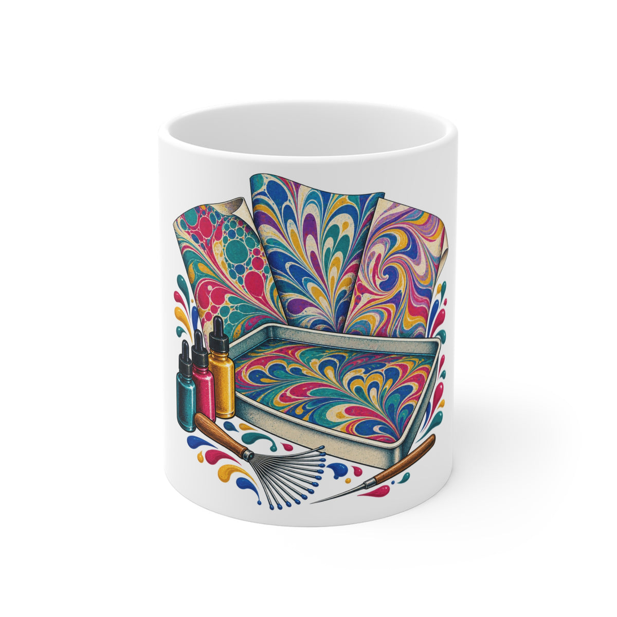 Colorful Paper Marbling Workshop Mug