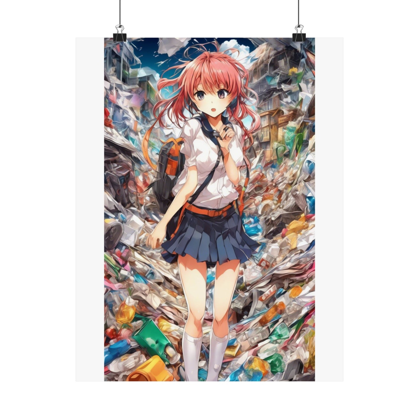 Recycling Day Anime Schoolgirl Eco Street Art Poster