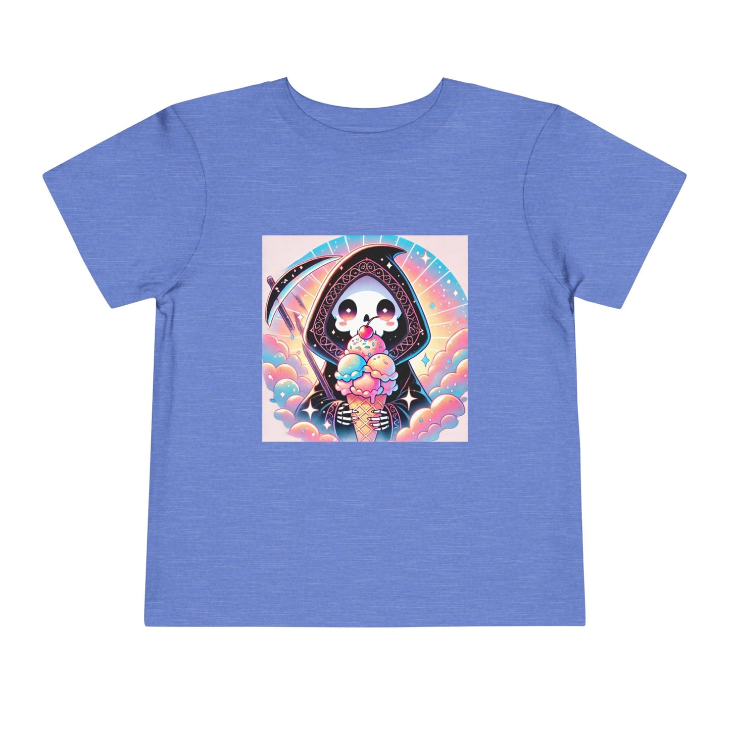 Grim Reaper with Ice Cream Kawaii Anime Toddler Tee - Adorable Short Sleeve Shirt for Kids - Fun & Stylish Gift Idea!