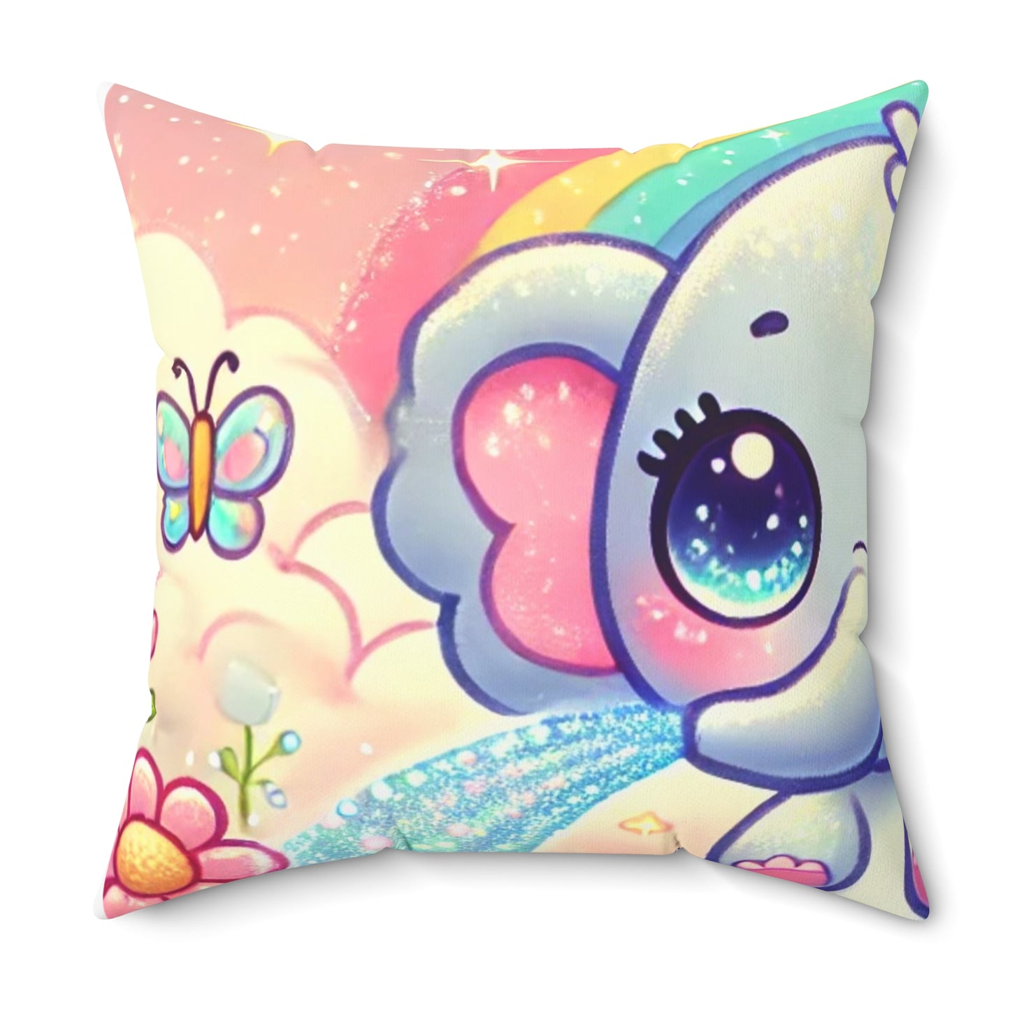Pastel Rainbow Baby Elephant Floral Decorative Pillow