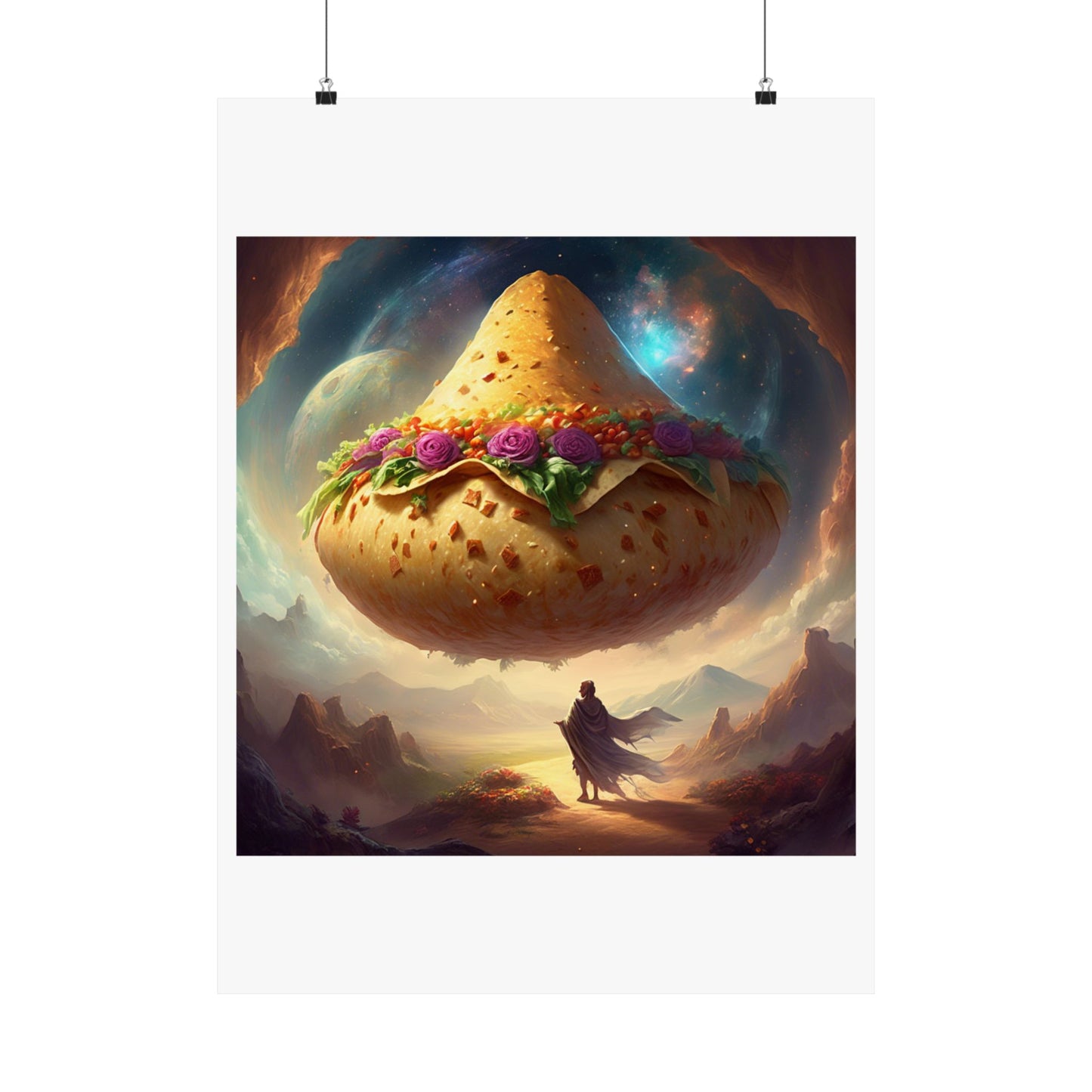Cosmic Taco Planetoid Surreal Food Fantasy Art Poster