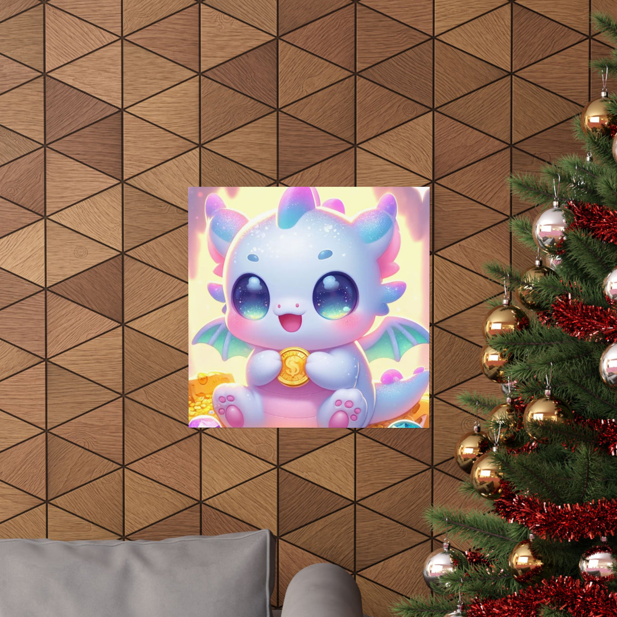 Pastel Treasure Dragon Kawaii Fantasy Wall Art Poster