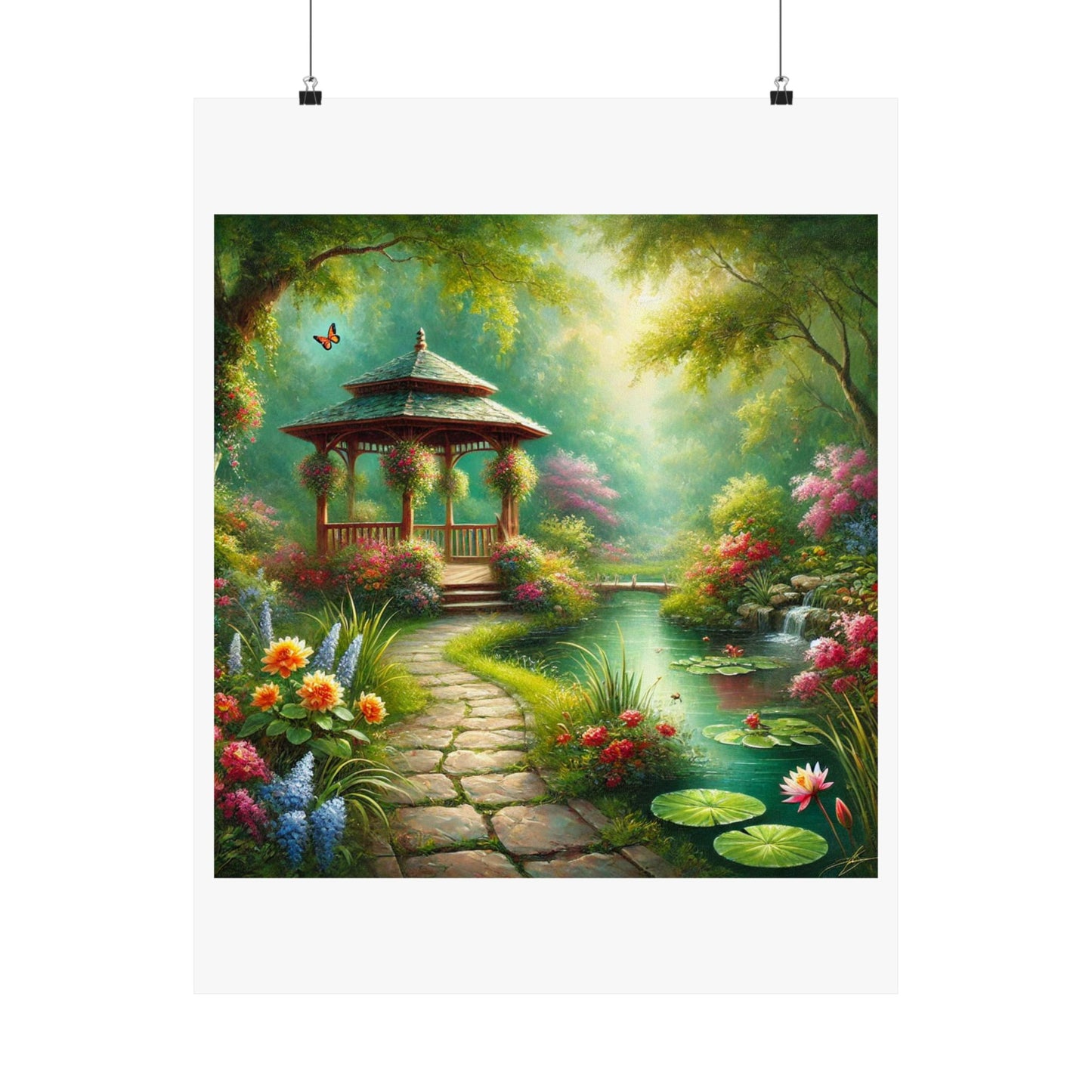 Spring Garden Gazebo Floral Landscape Poster