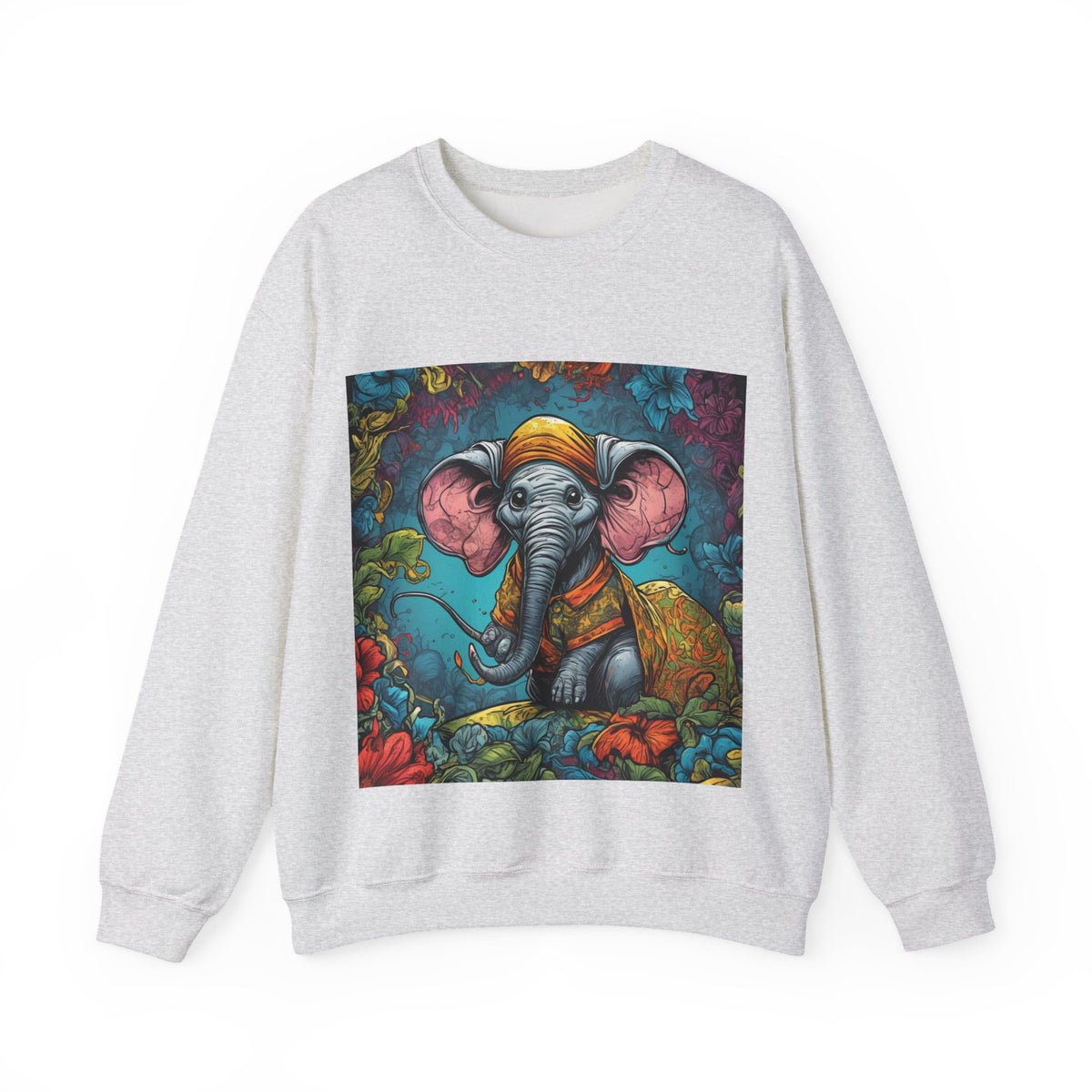 Colorful Storybook Elephant Floral Art Sweatshirt