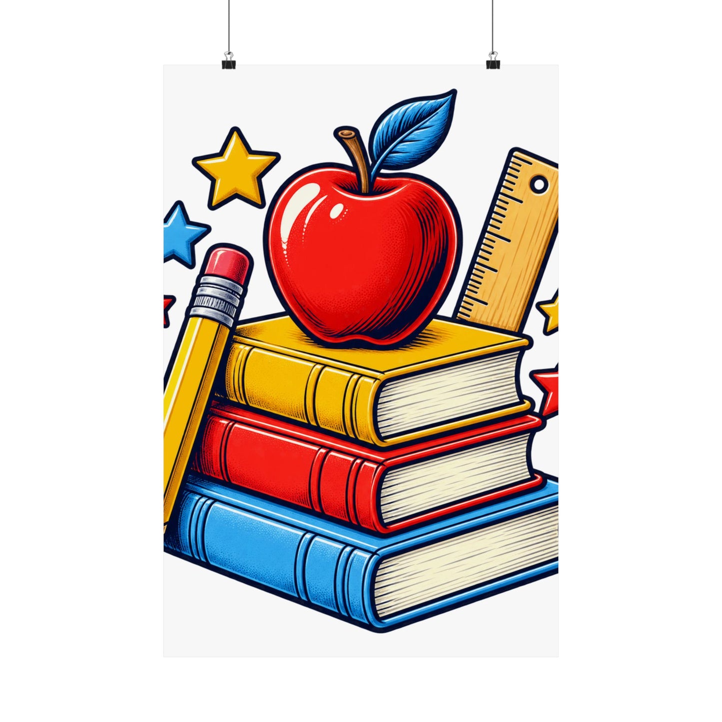 Retro School Books Apple Teacher Appreciation Art Poster
