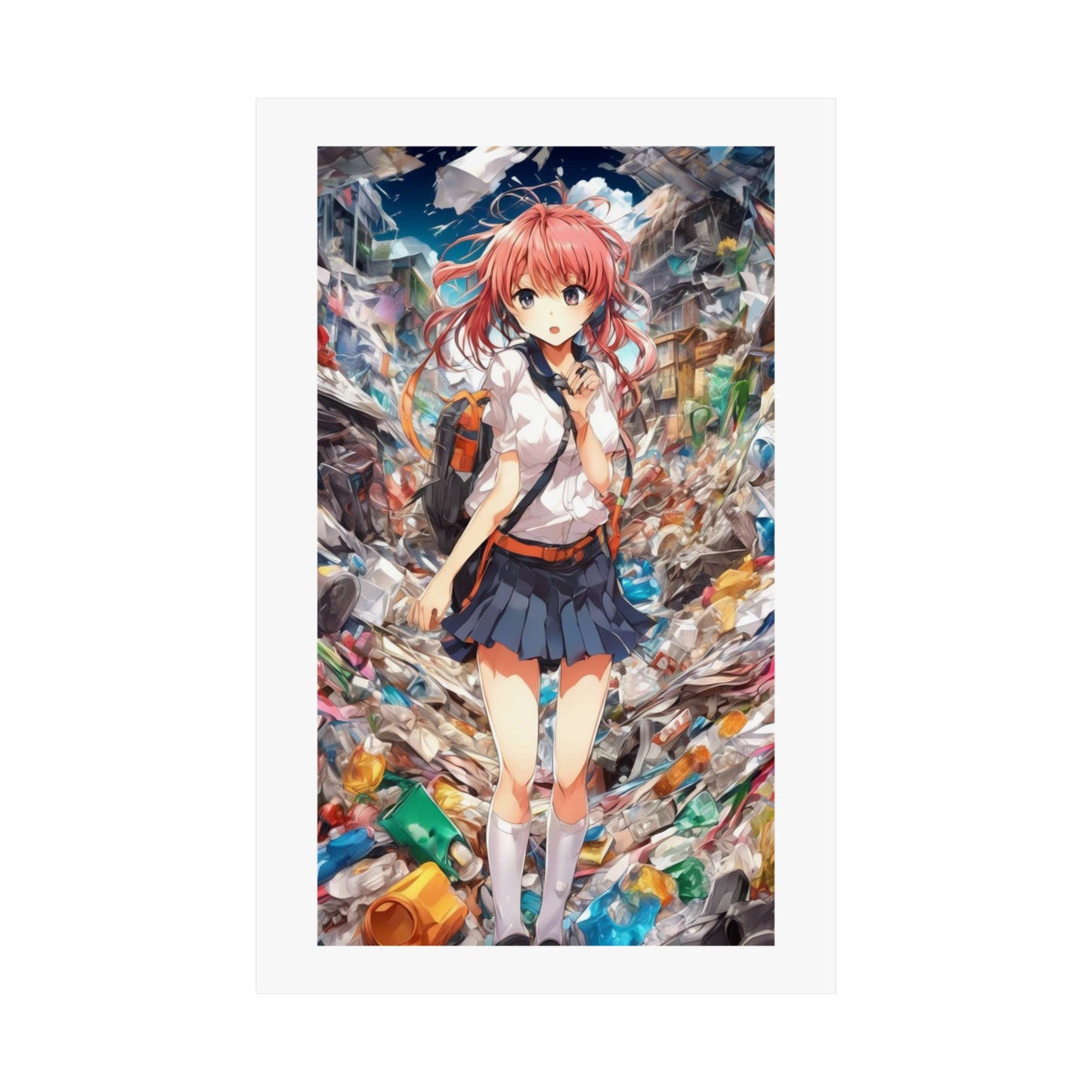 Recycling Day Anime Schoolgirl Eco Street Art Poster