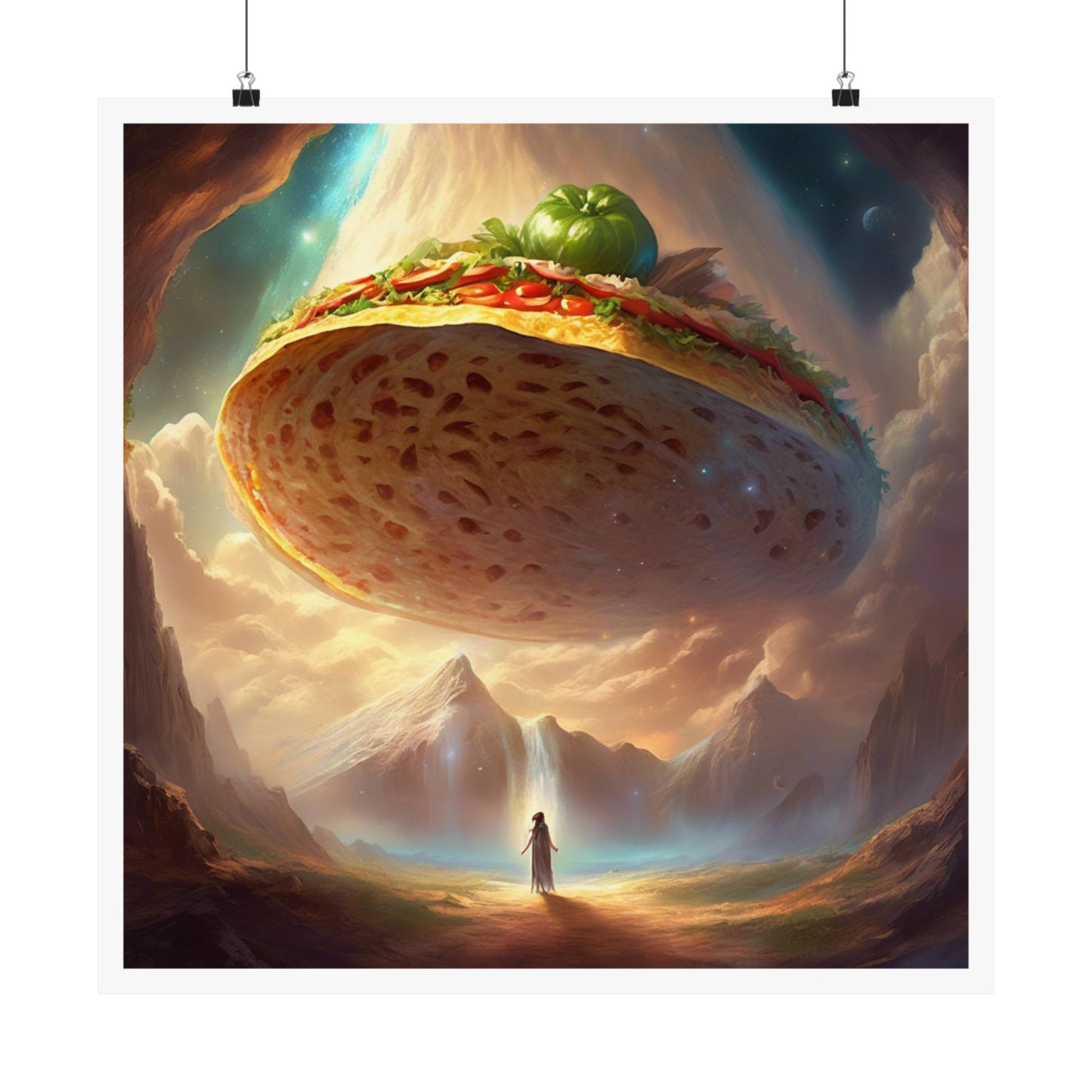 Cosmic Taco UFO Surreal Food Fantasy Art Poster