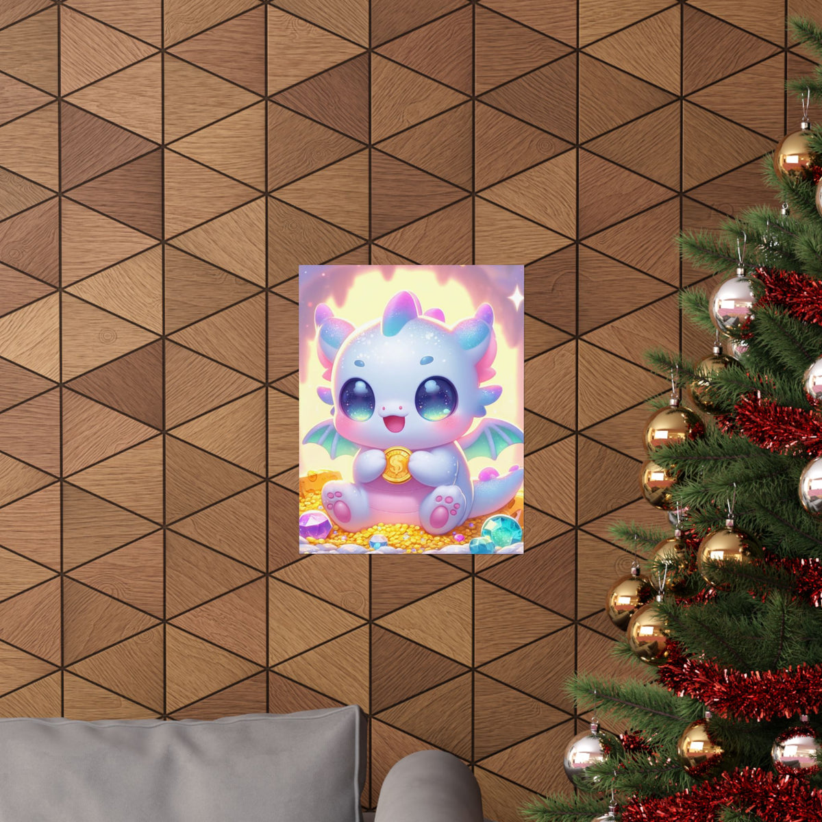 Pastel Treasure Dragon Kawaii Fantasy Wall Art Poster